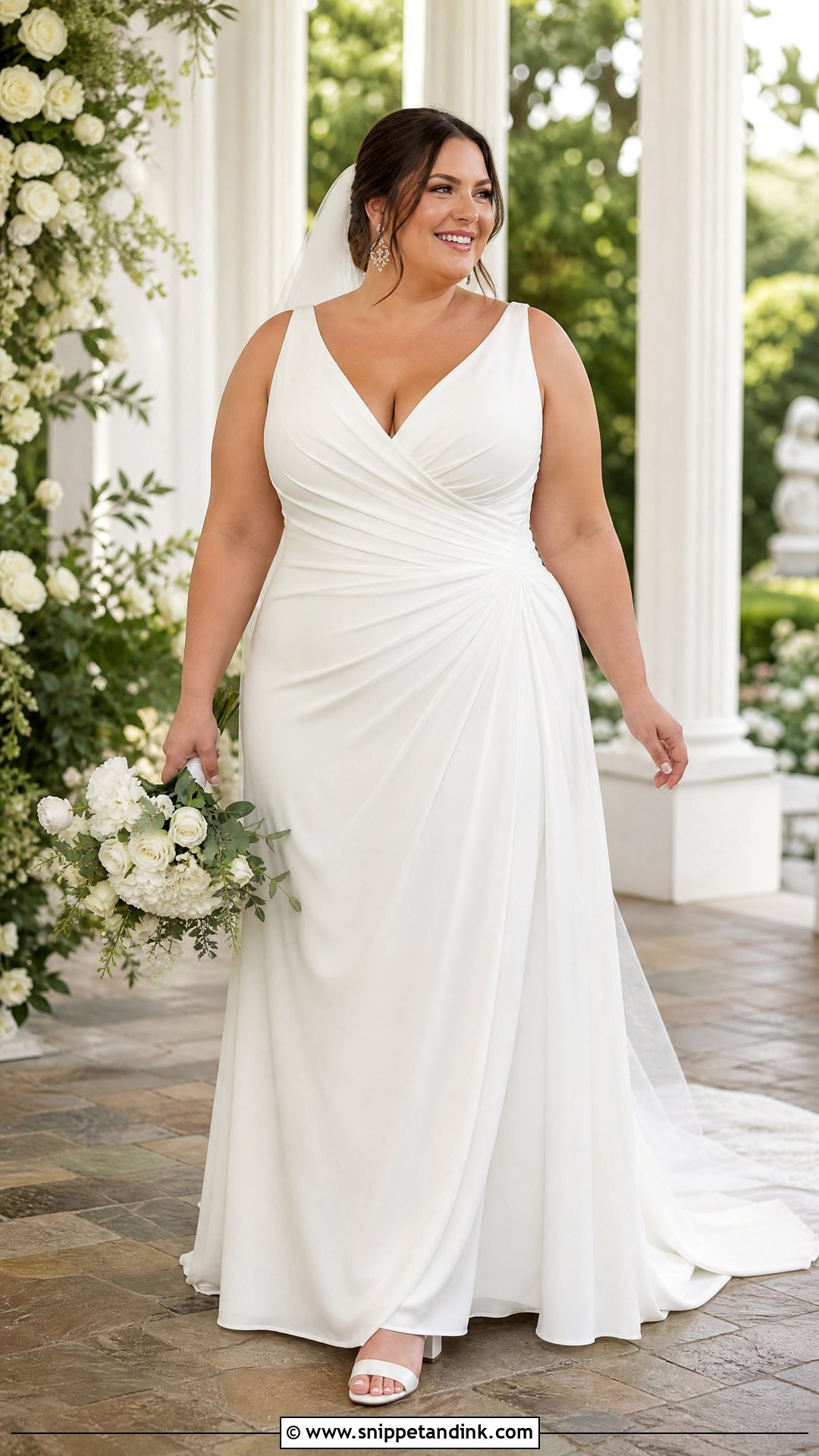 Plus Size Ruched A Line Wedding Dress - Snippet and Ink - 20 Wedding Dress Without Sleeves