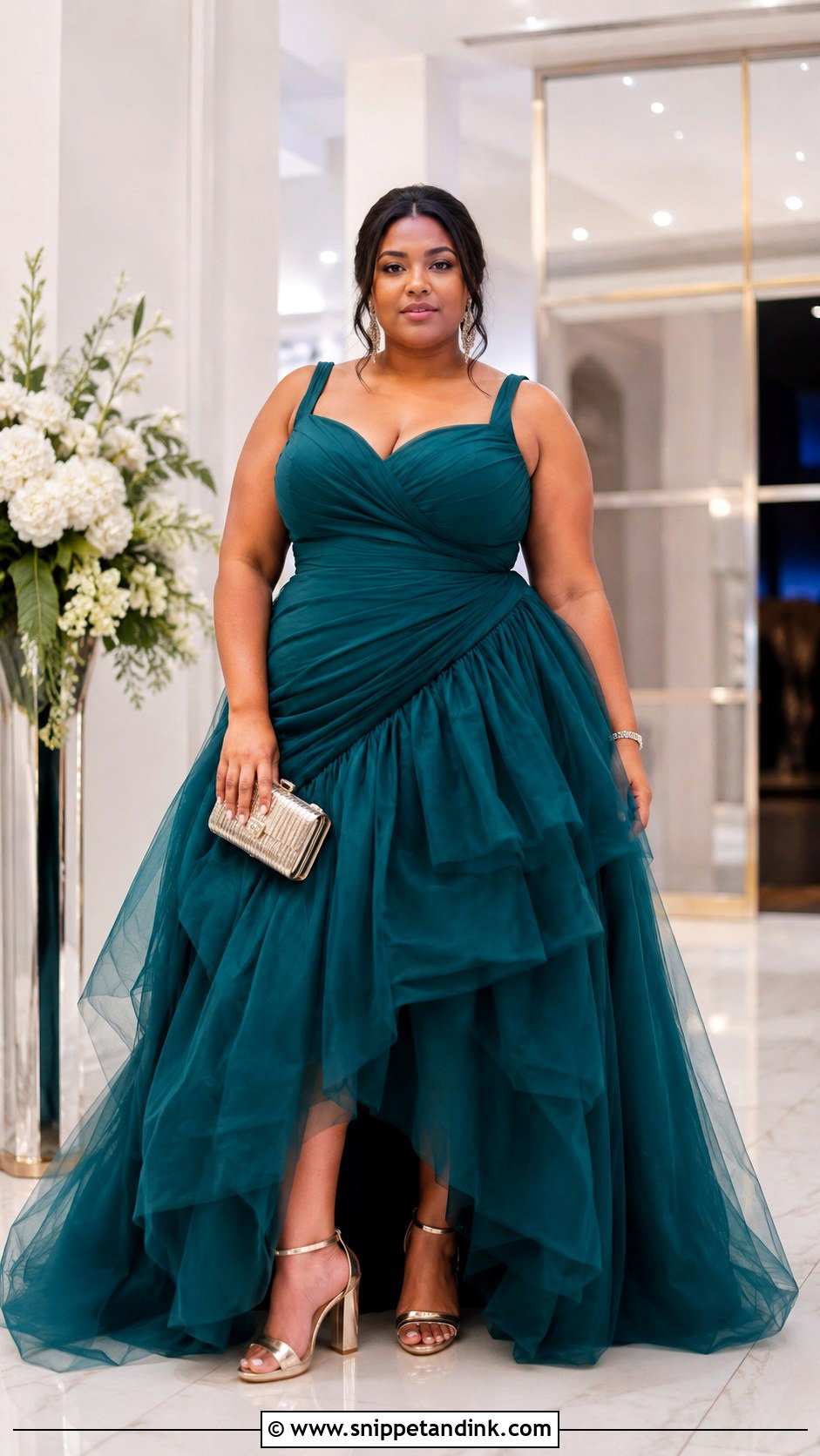 Plus Size Ruched Ball Gown With Block Heels - Snippet and Ink - 20 Modern Ball Gown Ideas