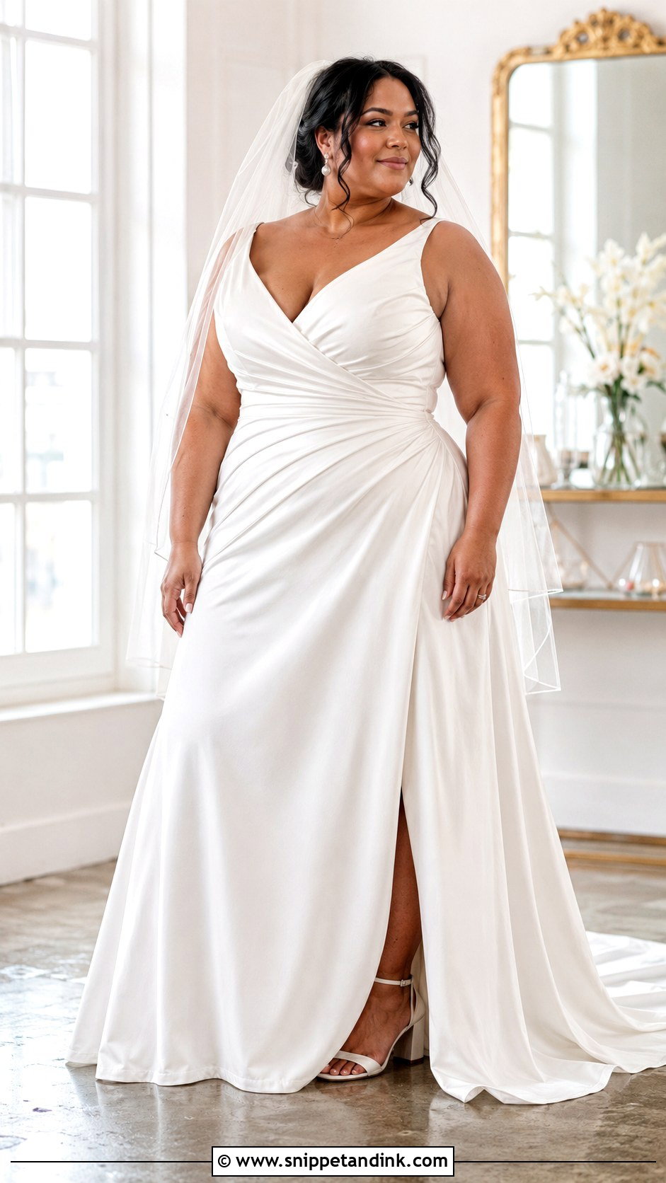 Plus Size Ruched Court Train Wedding Dress - Snippet and Ink - 20 Court Train Wedding Dress Ideas
