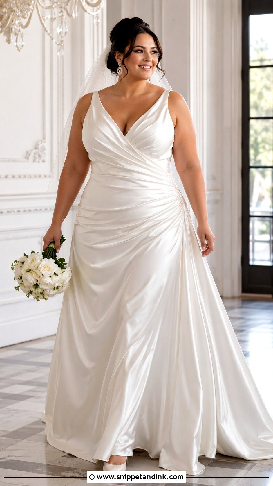 Plus Size Ruched Liquid Satin Wedding Dress - Snippet and Ink - 20 Liquid Satin Wedding Dress Ideas