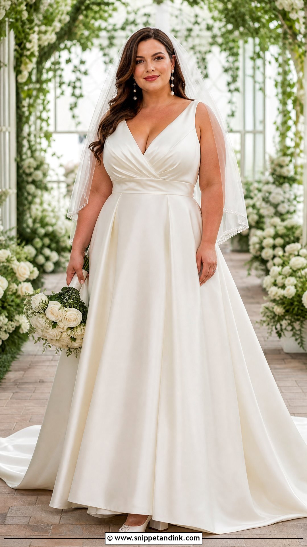 Plus Size Satin A Line Wedding Dress With V Neck - Snippet and Ink - 20 Plus Size Satin Wedding Dress Ideas