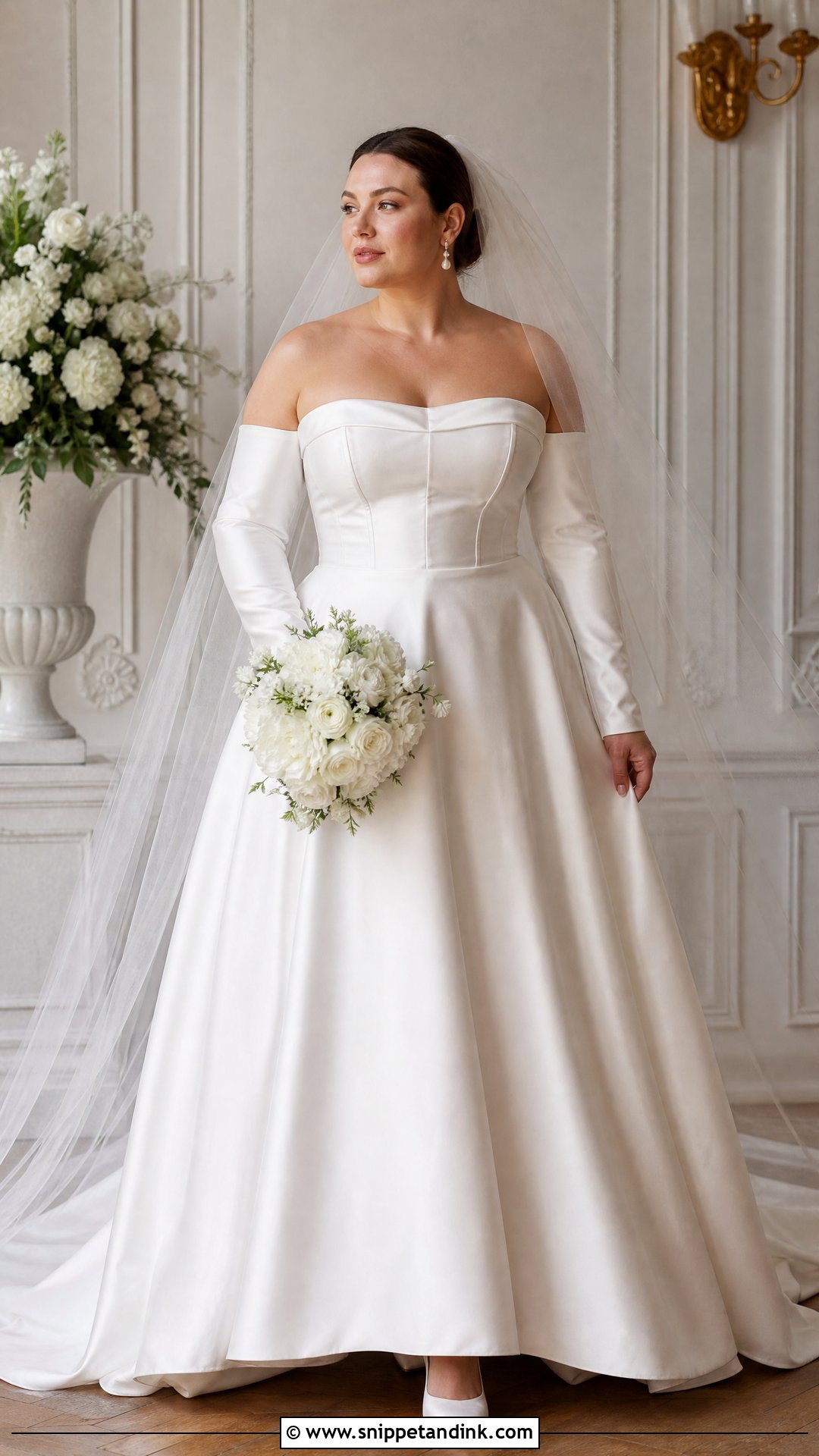 Plus Size Satin Wedding Dress With Detachable Sleeves - Snippet and Ink - 20 Plus Size Satin Wedding Dress Ideas
