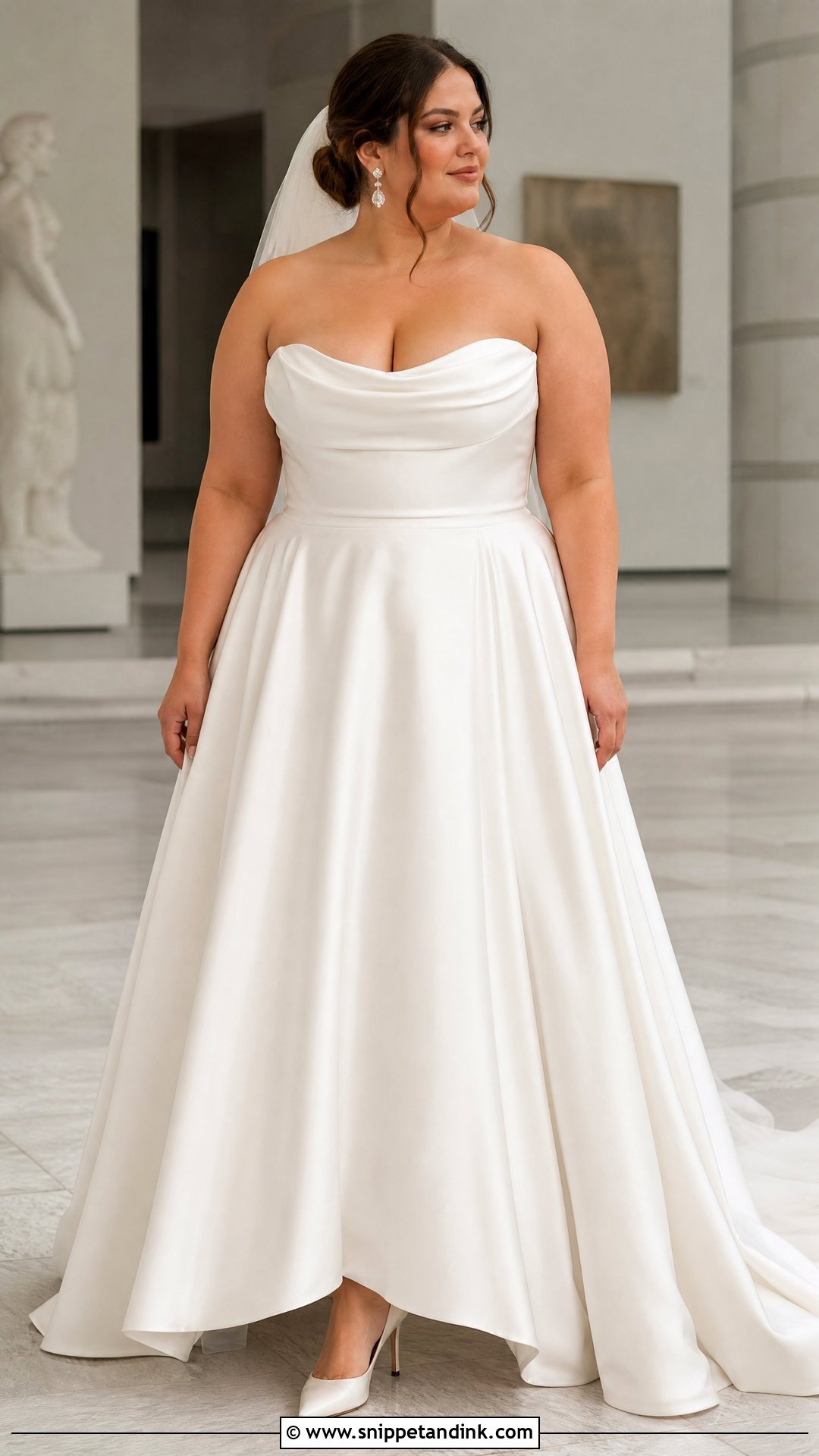 Plus Size Satin Wedding Dress With Draped Neckline - Snippet and Ink - 20 Plus Size Satin Wedding Dress Ideas