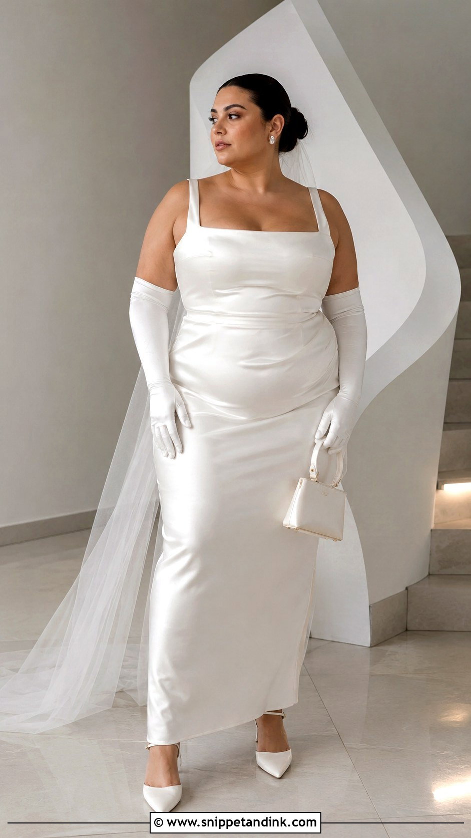 Plus Size Satin Wedding Dress With Opera Gloves - Snippet and Ink - 25 Unique Plus Size Wedding Dresses
