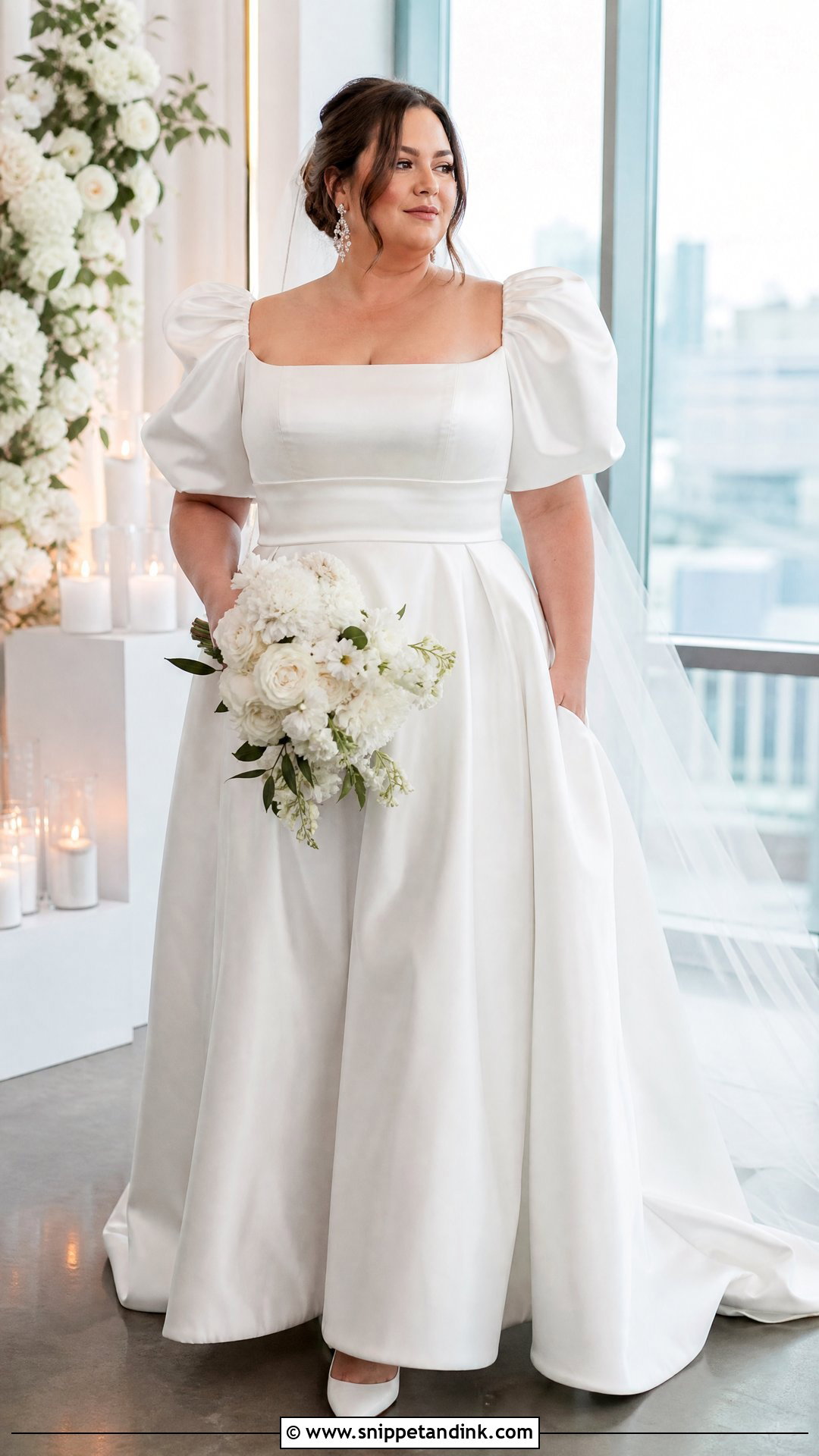 Plus Size Satin Wedding Dress With Puff Sleeves - Snippet and Ink - 20 Plus Size Wedding Dress with Sleeves