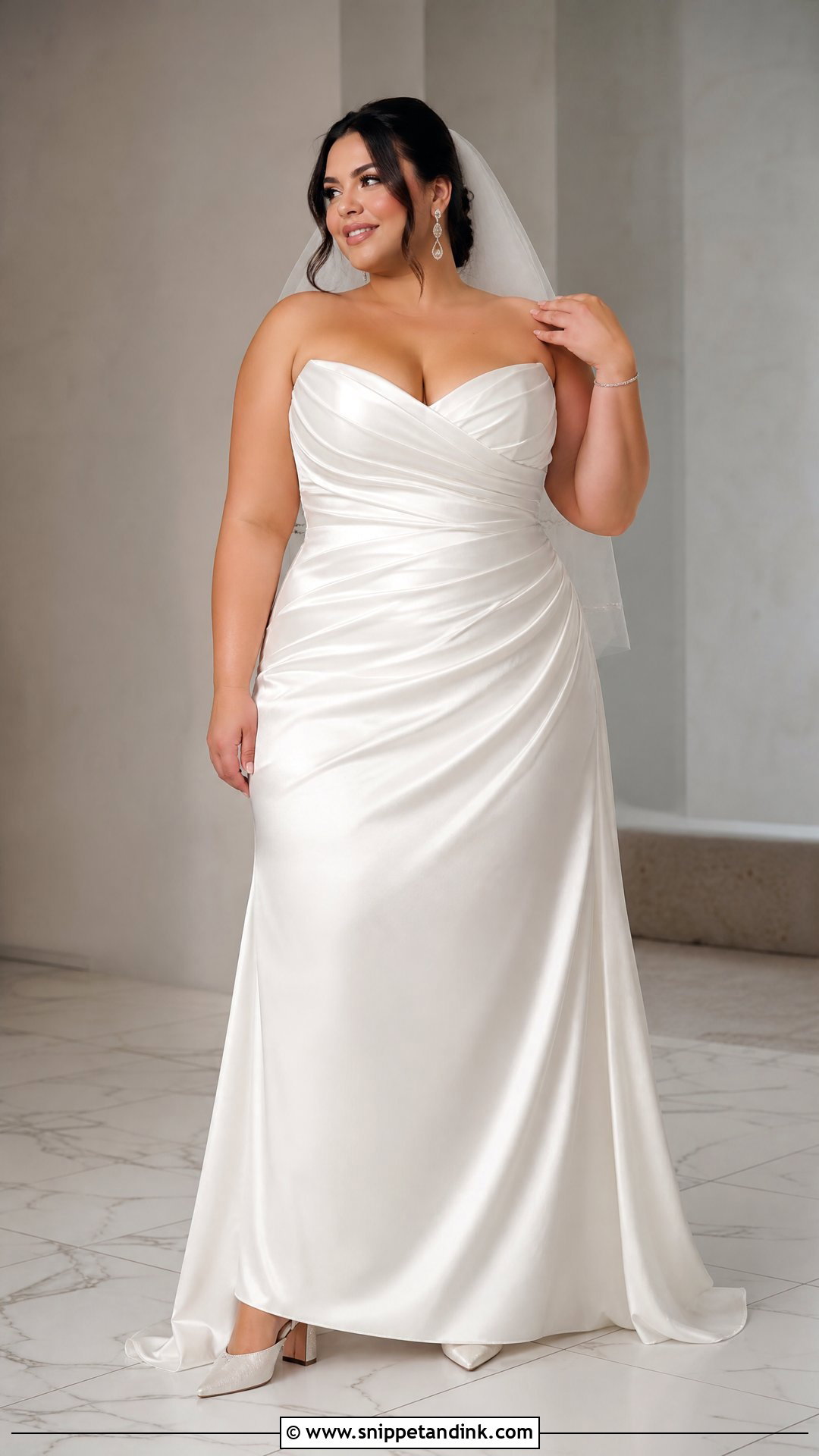 Plus Size Satin Wedding Dress With Ruched Bodice - Snippet and Ink - 20 Plus Size Satin Wedding Dress Ideas