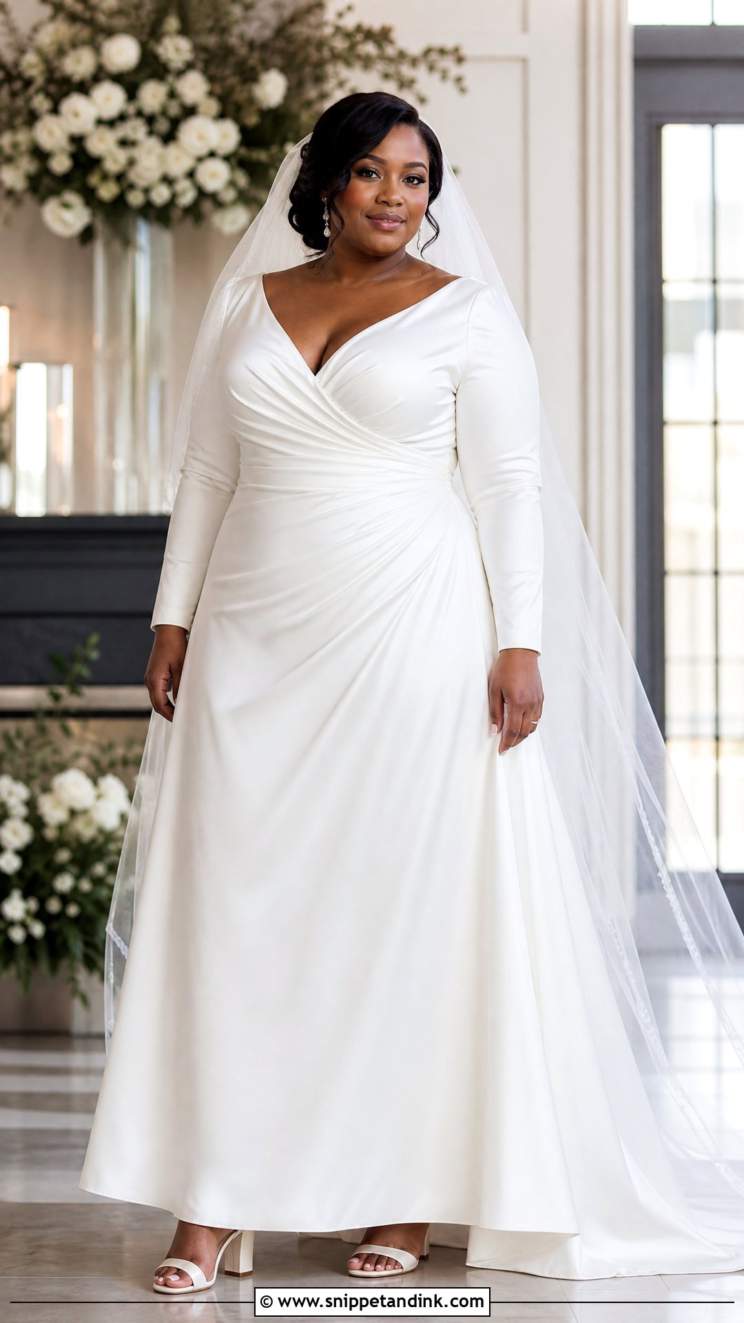 Plus Size Satin Wedding Gown with Sleeves - Snippet and Ink - 20 Satin Wedding Gown with Sleeves