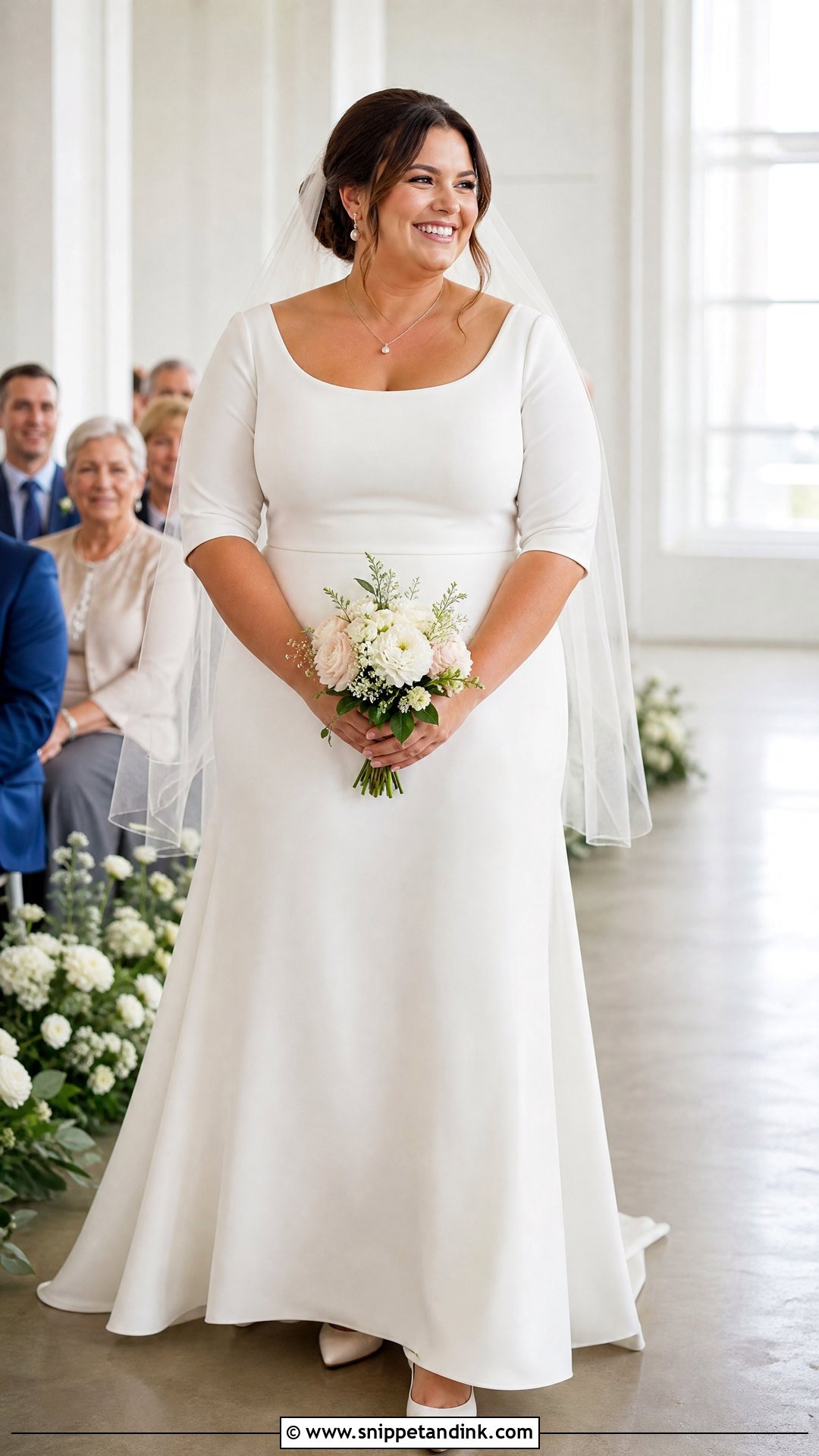 Plus Size Scoop Neck Wedding Dress With Sleeves - Snippet and Ink - 20 Plus Size Simple Wedding Dress Ideas