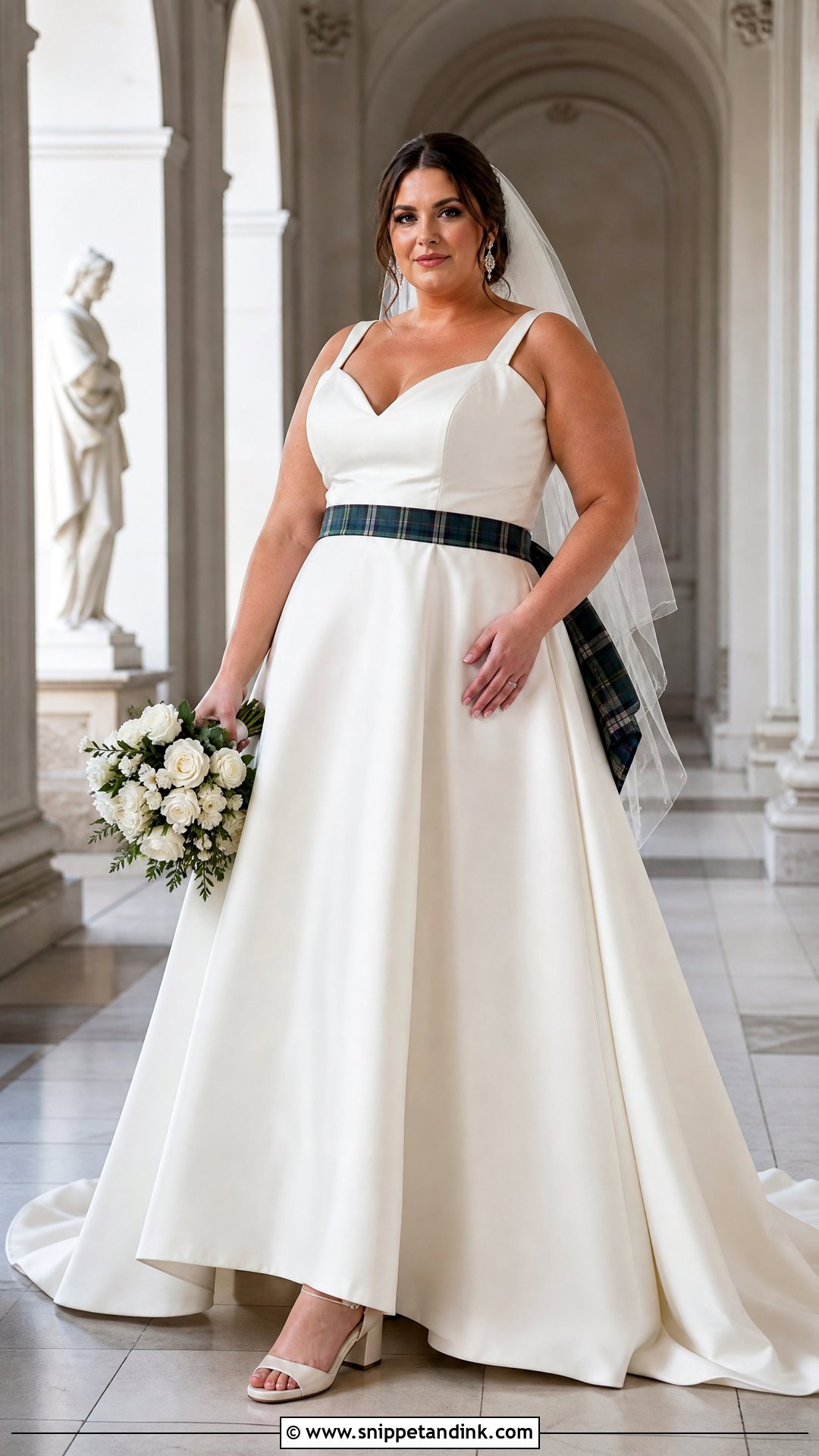 Plus Size Scottish Wedding Dress With Tartan Waist - Snippet and Ink - 20 Scottish Wedding Dresses