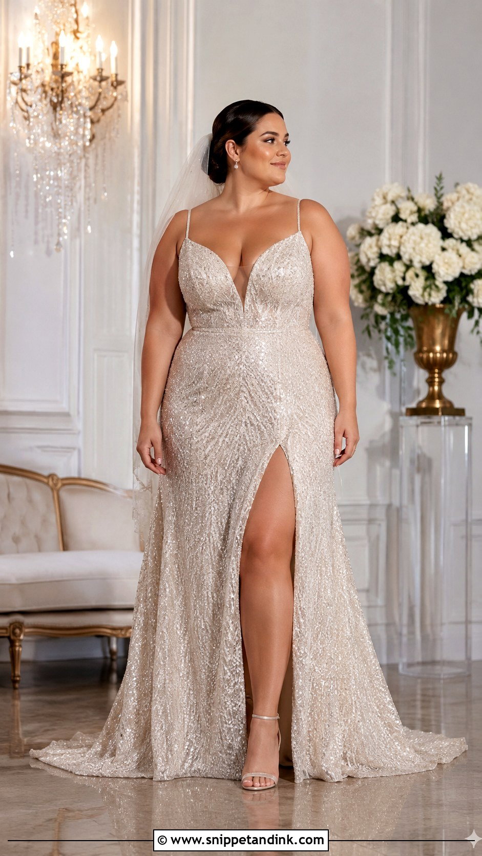 Plus Size Sequin Wedding Dress With Simple Veil - Snippet and Ink - 25 Unique Plus Size Wedding Dresses