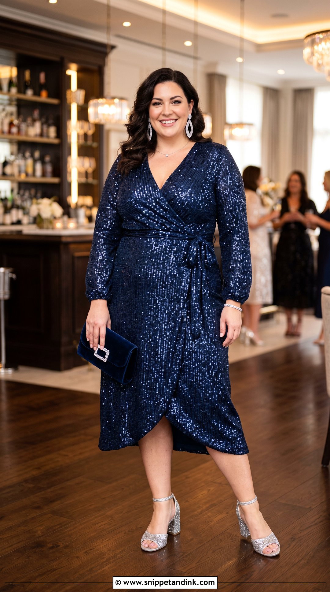 Plus Size Sequin Wrap Dress Bachelorette Outfit - Snippet and Ink - 20 Sequin Bachelorette Party Outfit Theme Ideas