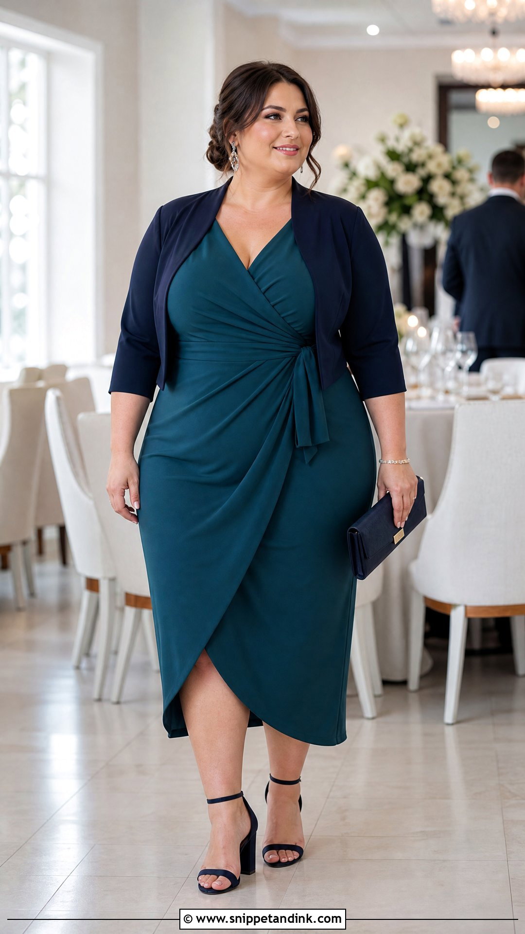 Plus Size Shrug With Wrap Dress - Snippet and Ink - 25 Shrug Outfit Ideas for Wedding