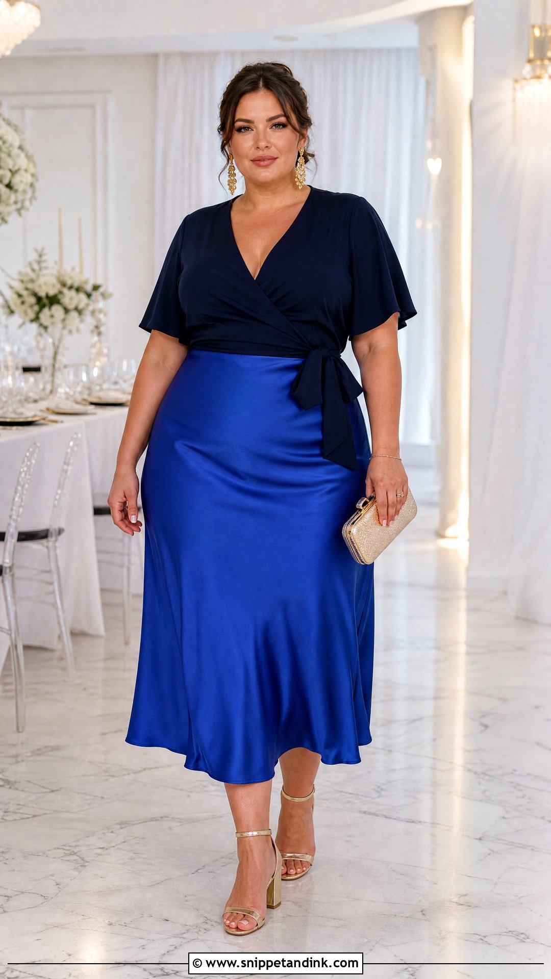 Plus Size Silk Skirt With Wrap Blouse - Snippet and Ink - 20 Silk Skirt Wedding Outfit Ideas
