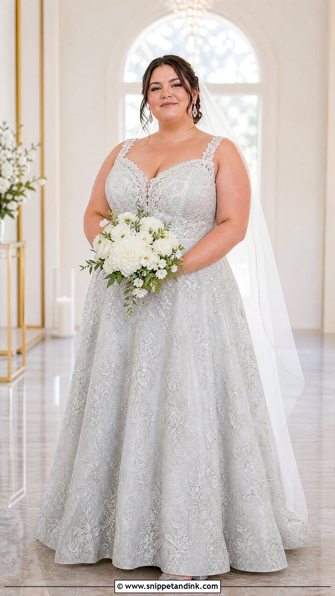 Plus Size Silver A Line Wedding Gown - Snippet and Ink - 20 Silver Wedding Gowns