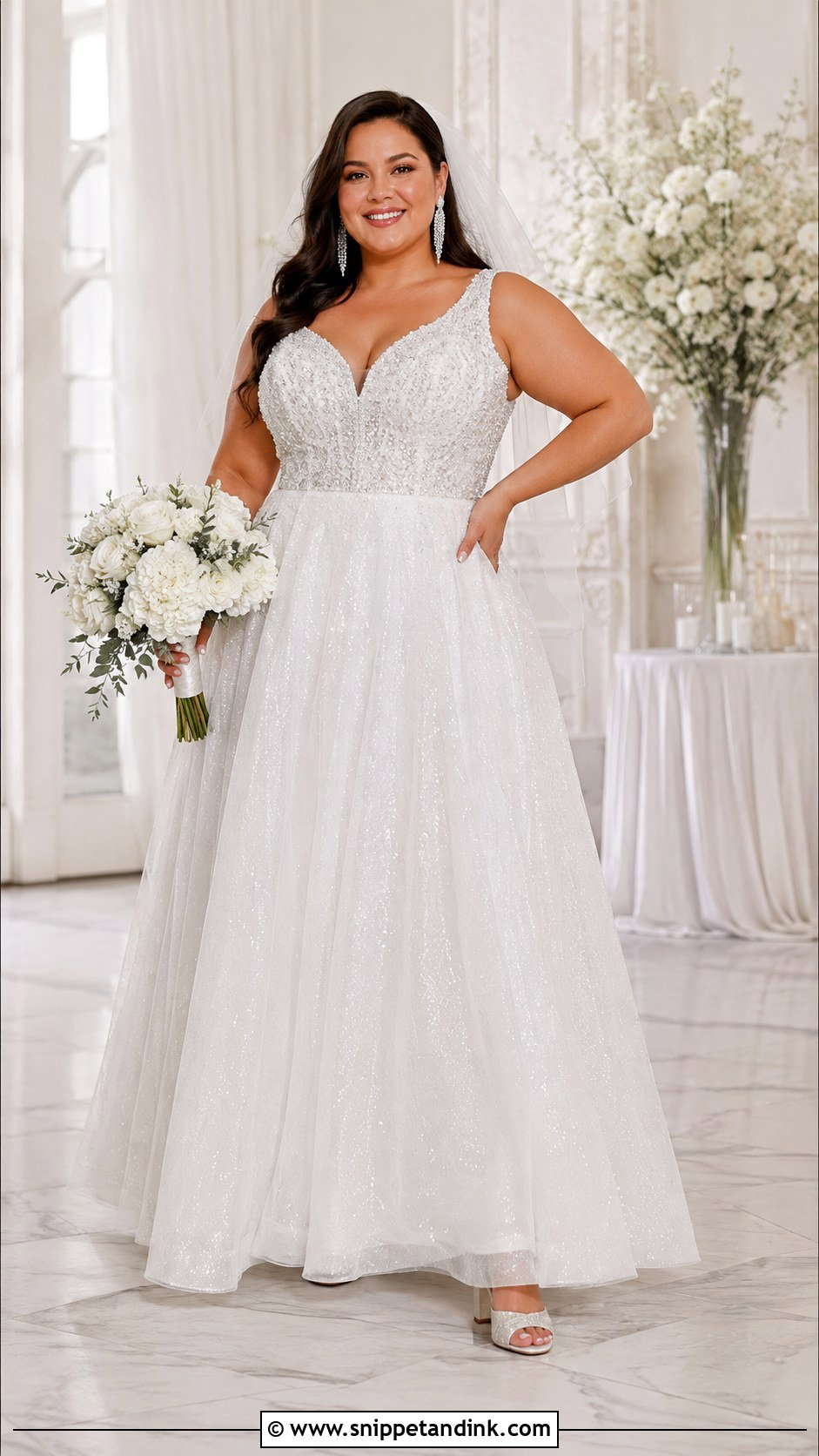 Plus Size Sparkle A Line Wedding Dress - Snippet and Ink - 20 Glitter Sparkle Wedding Dress Ideas