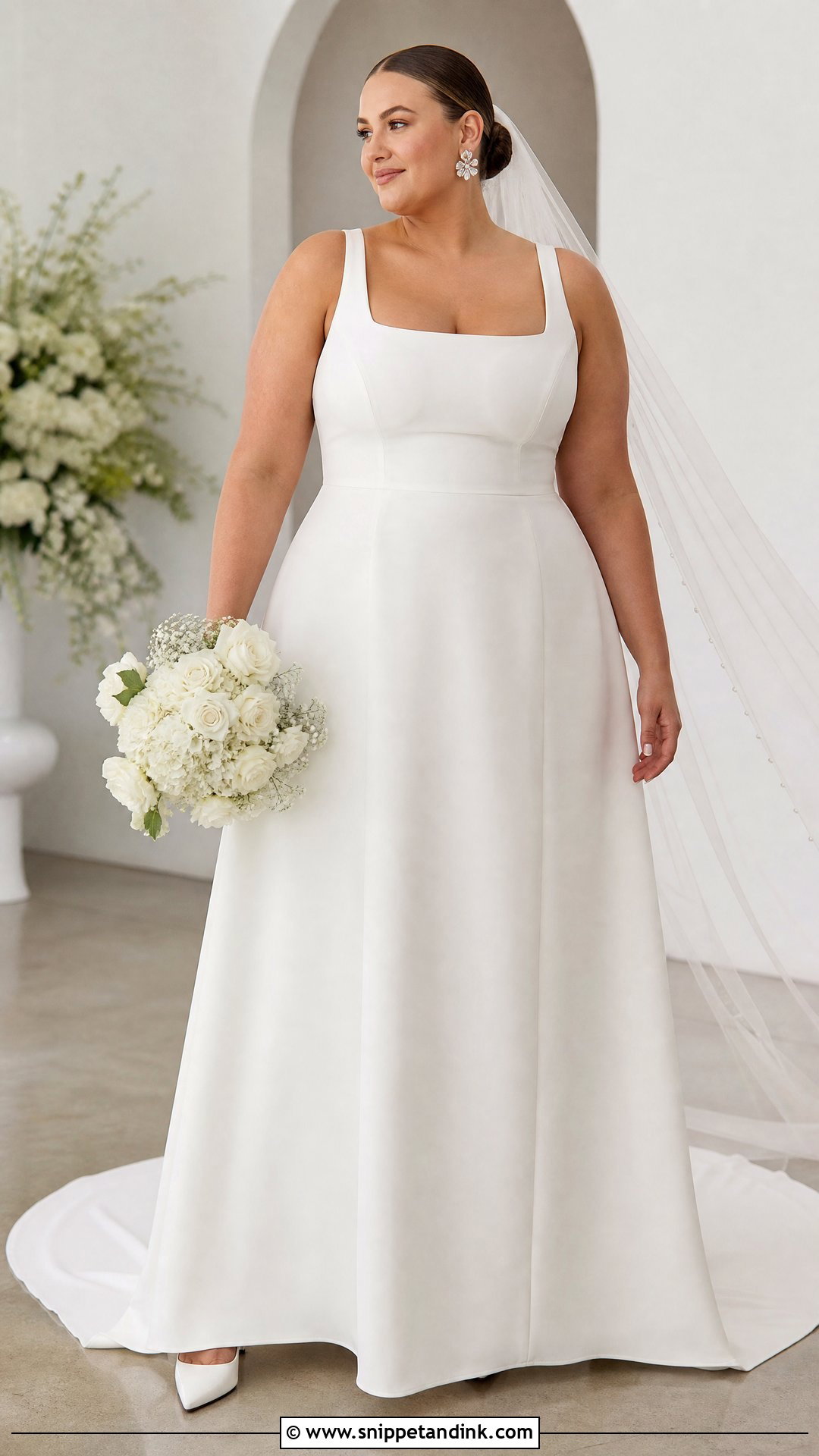 Plus Size Square Neck Crepe A Line Wedding Dress - Snippet and Ink - 20 Plus Size a Line Wedding Dresses