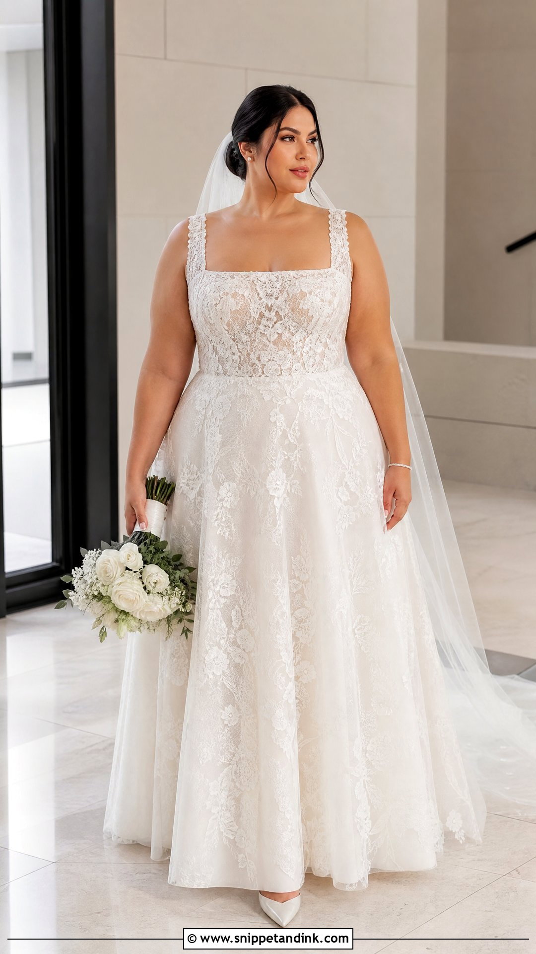 Plus Size Square Neck Lace Wedding Dress - Snippet and Ink - 20 Plus Size Lace Wedding Dress Ideas