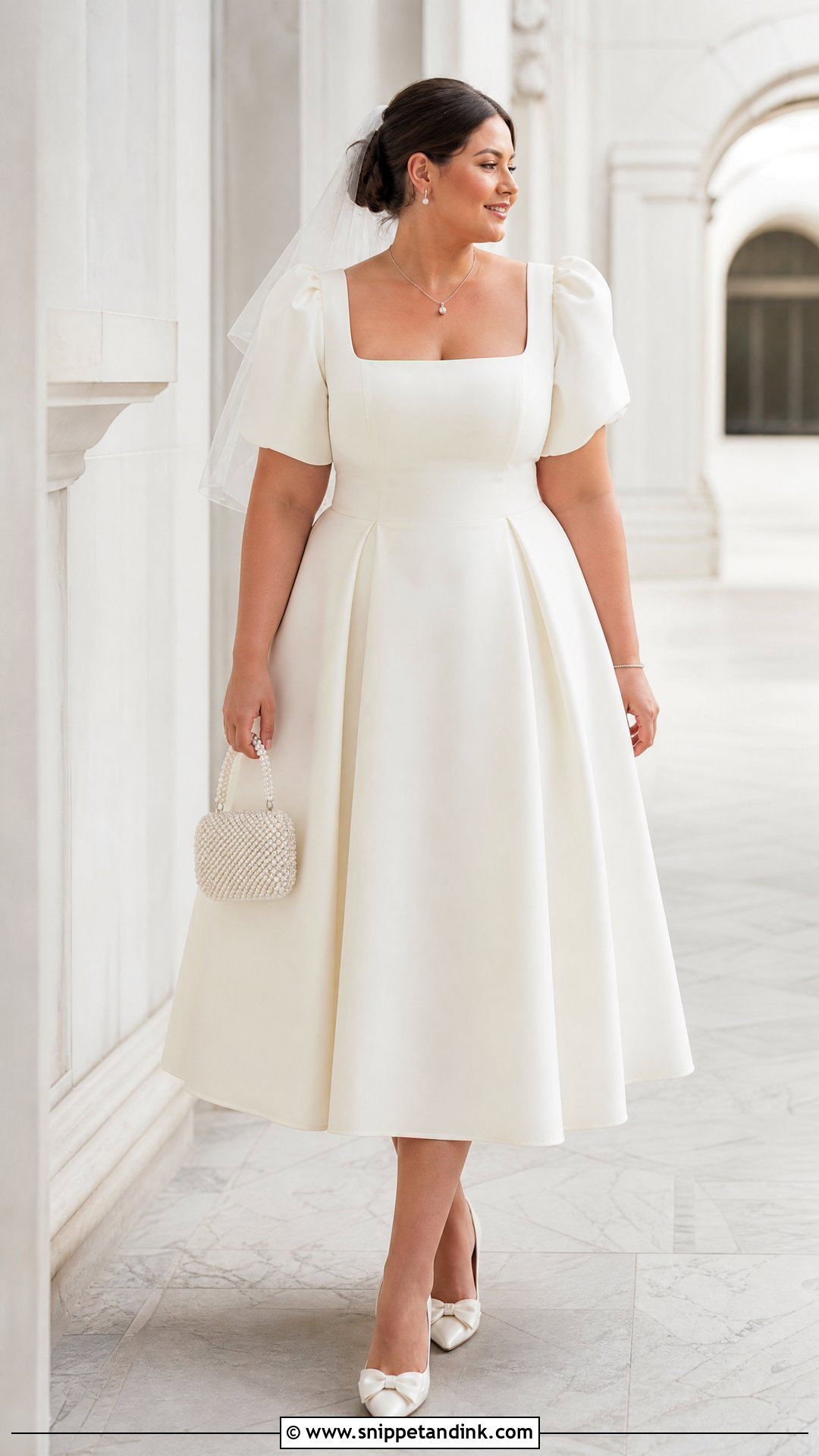 Plus Size Square Neck Puff Sleeve Civil Wedding Dress - Snippet and Ink - 20 Plus Size Civil Wedding Dress Ideas