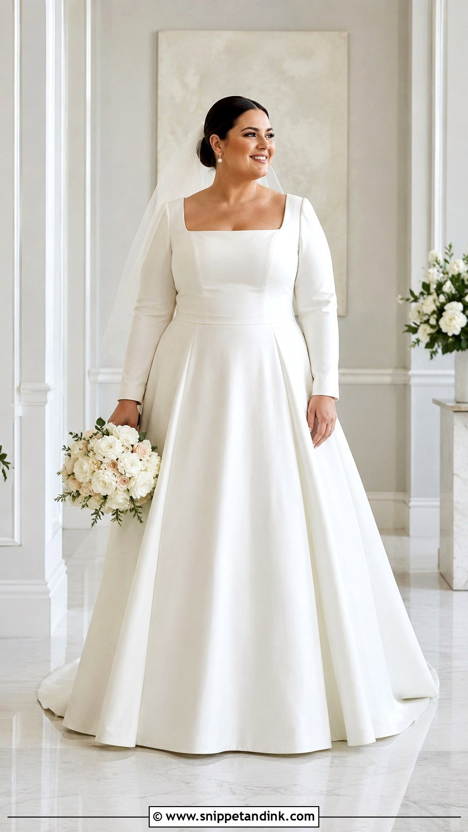 Plus Size Square Neck Wedding Dress With Sleeves - Snippet and Ink - 25 Plus Size Wedding Dresses with Sleeves