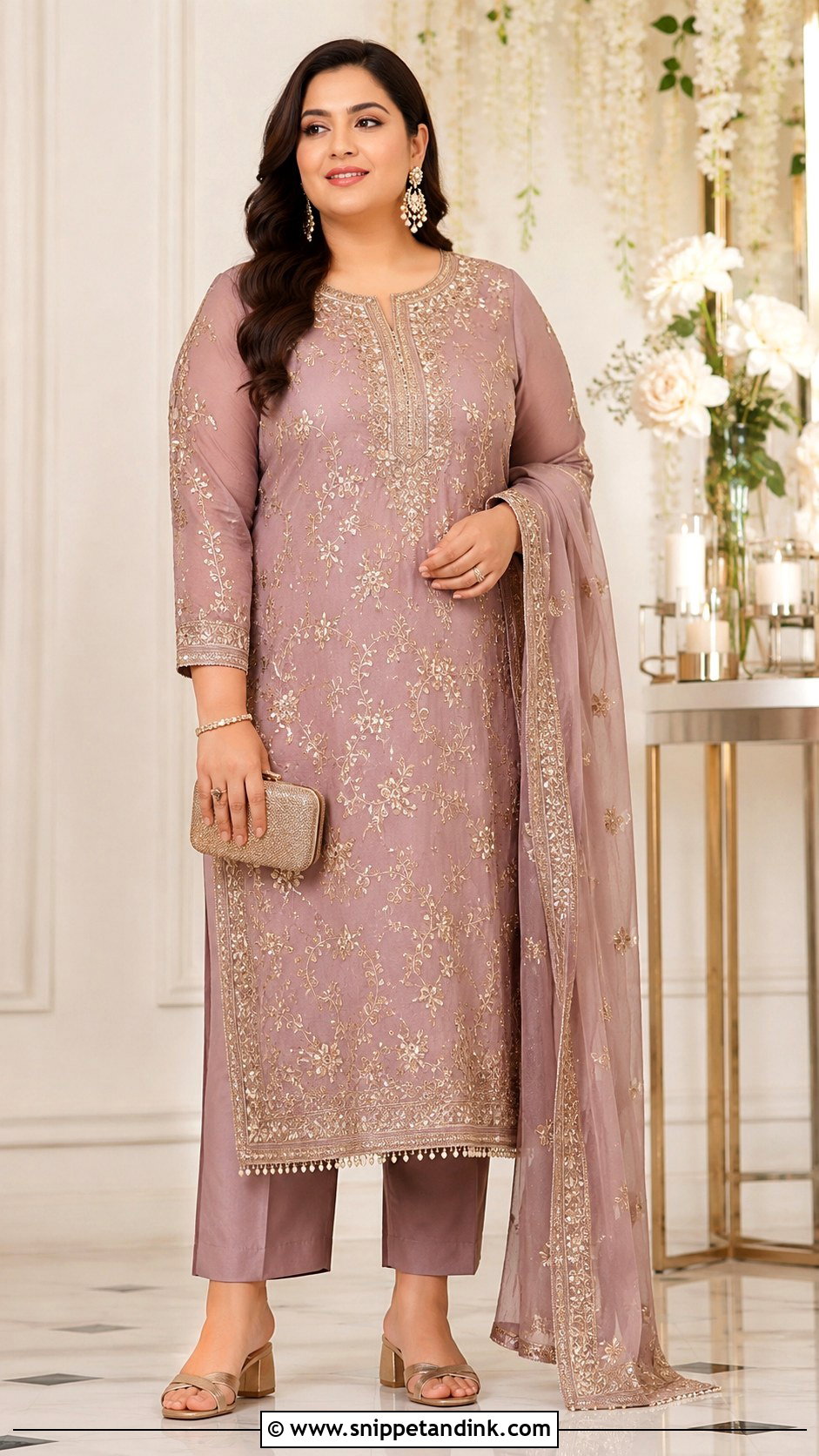 Plus Size Straight Kurta With Cigarette Pants for Wedding - Snippet and Ink - 30 Plus Size Indian Outfits for Wedding