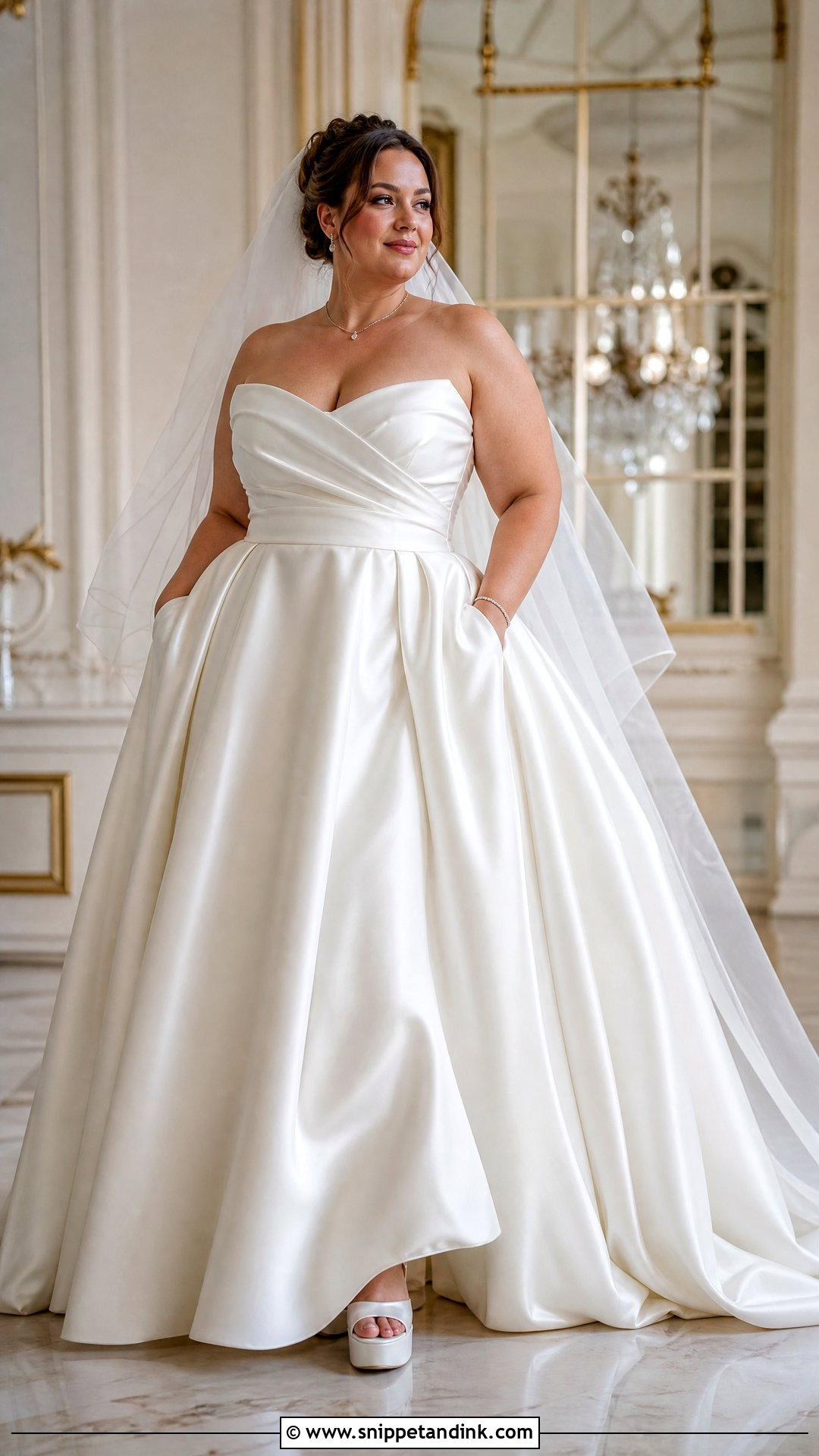 Plus Size Strapless Satin Ball Gown Wedding Dress - Snippet and Ink - 20 Plus Size Satin Wedding Dress Ideas
