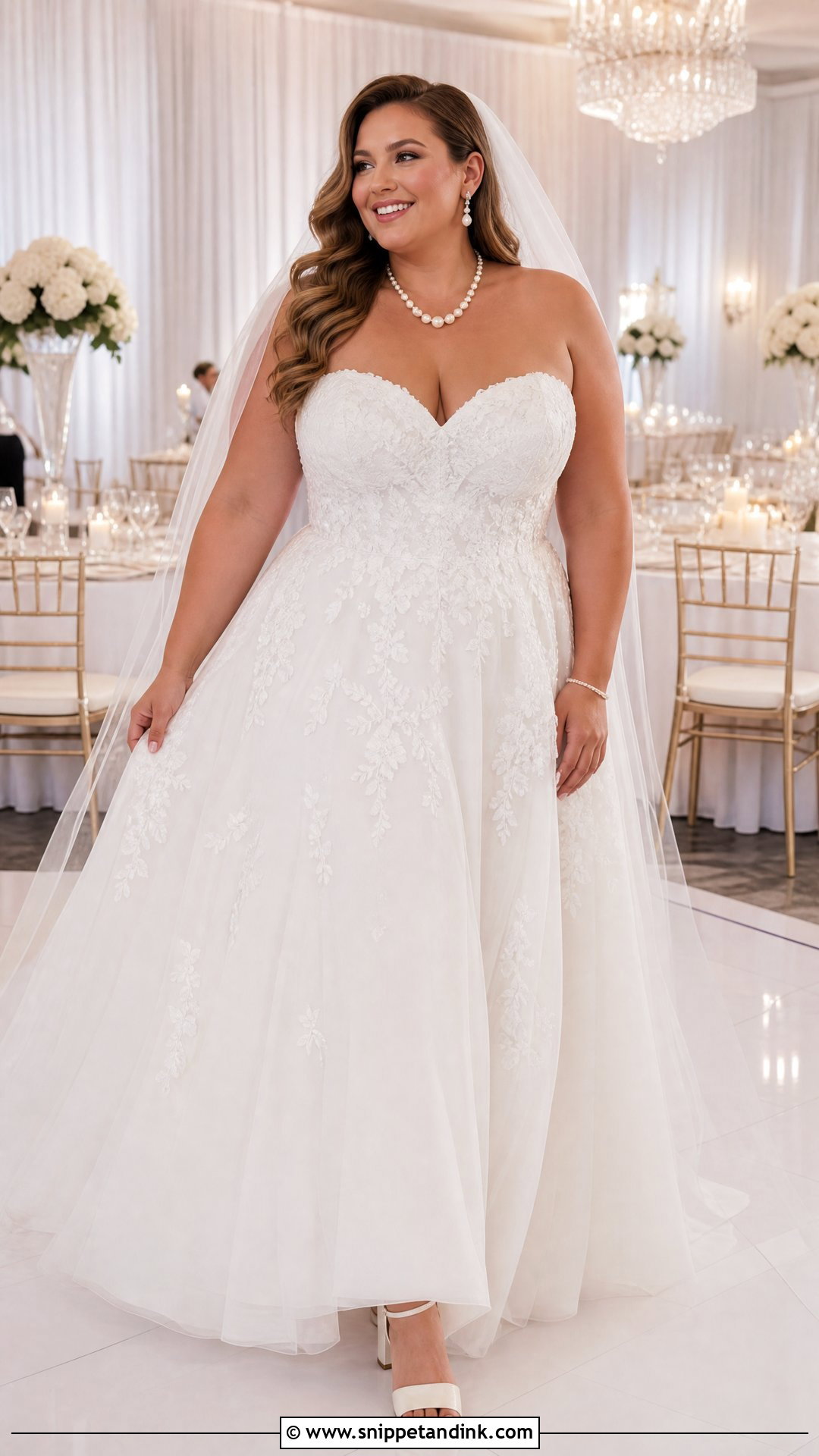 Plus Size Sweetheart Wedding Dress With Graduated Pearls - Snippet and Ink - 20 Pearl Necklace Wedding Dress Ideas
