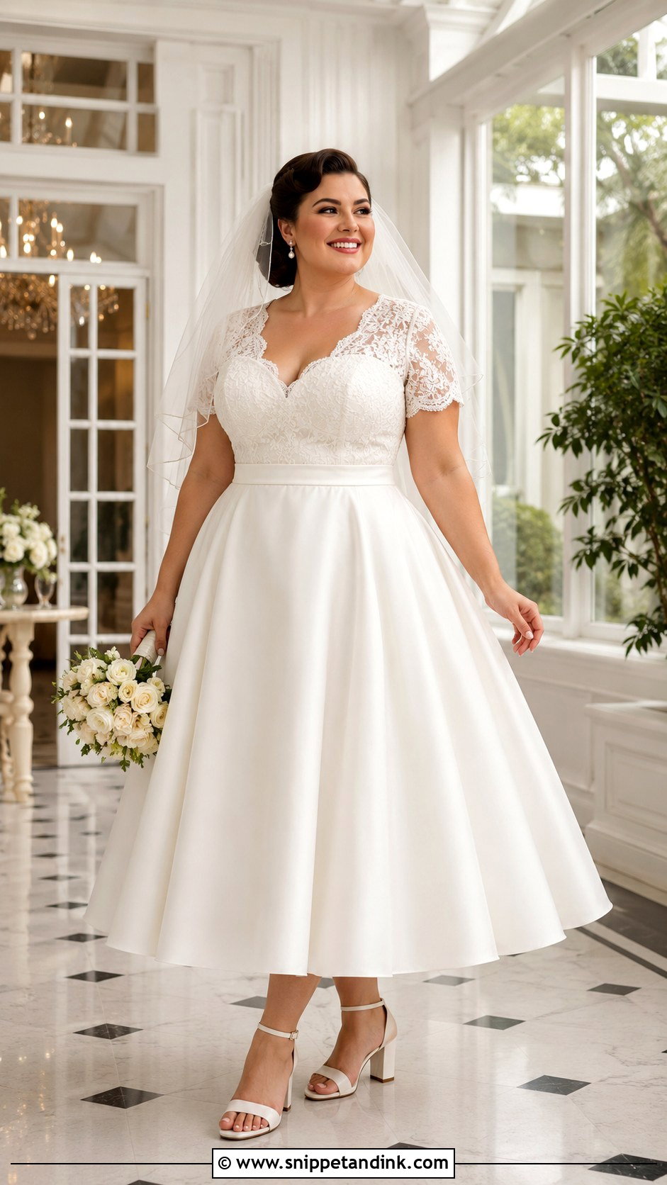 Plus Size Tea Length 50s Wedding Dress - Snippet and Ink - 20 50s Inspired Wedding Dress Ideas