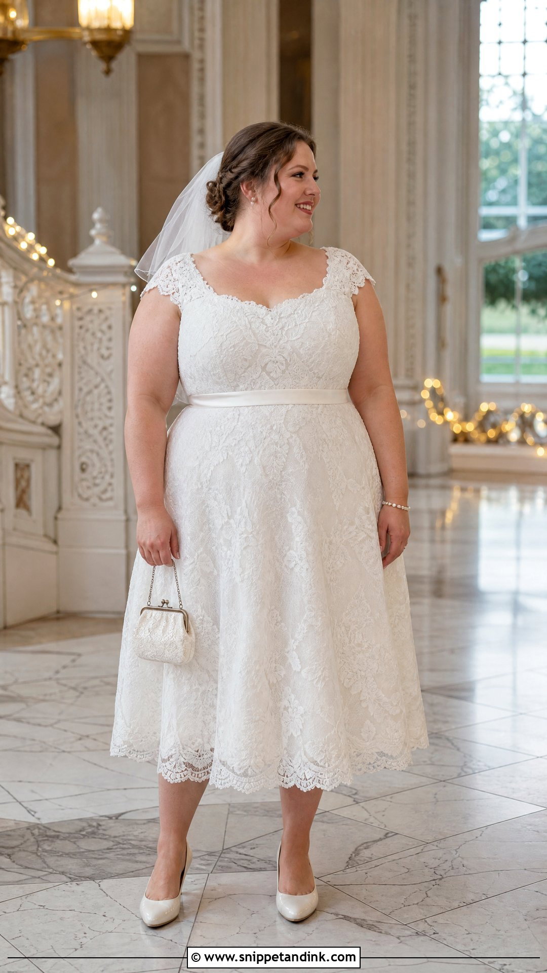 Plus Size Tea Length Cap Sleeve Wedding Dress - Snippet and Ink - 20 Plus Size Tea Length Wedding Dress Ideas