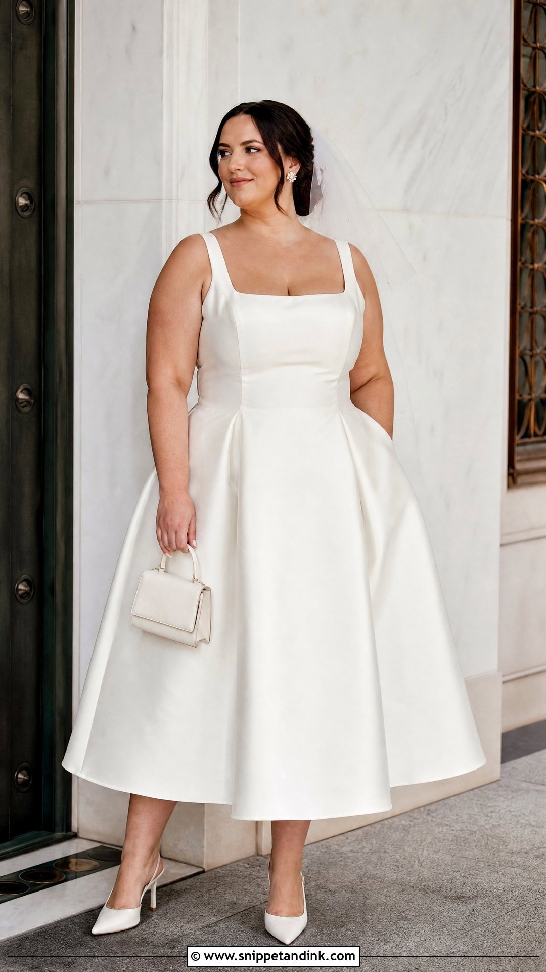 Plus Size Tea Length Satin A Line Wedding Dress - Snippet and Ink - 20 Plus Size Tea Length Wedding Dress Ideas