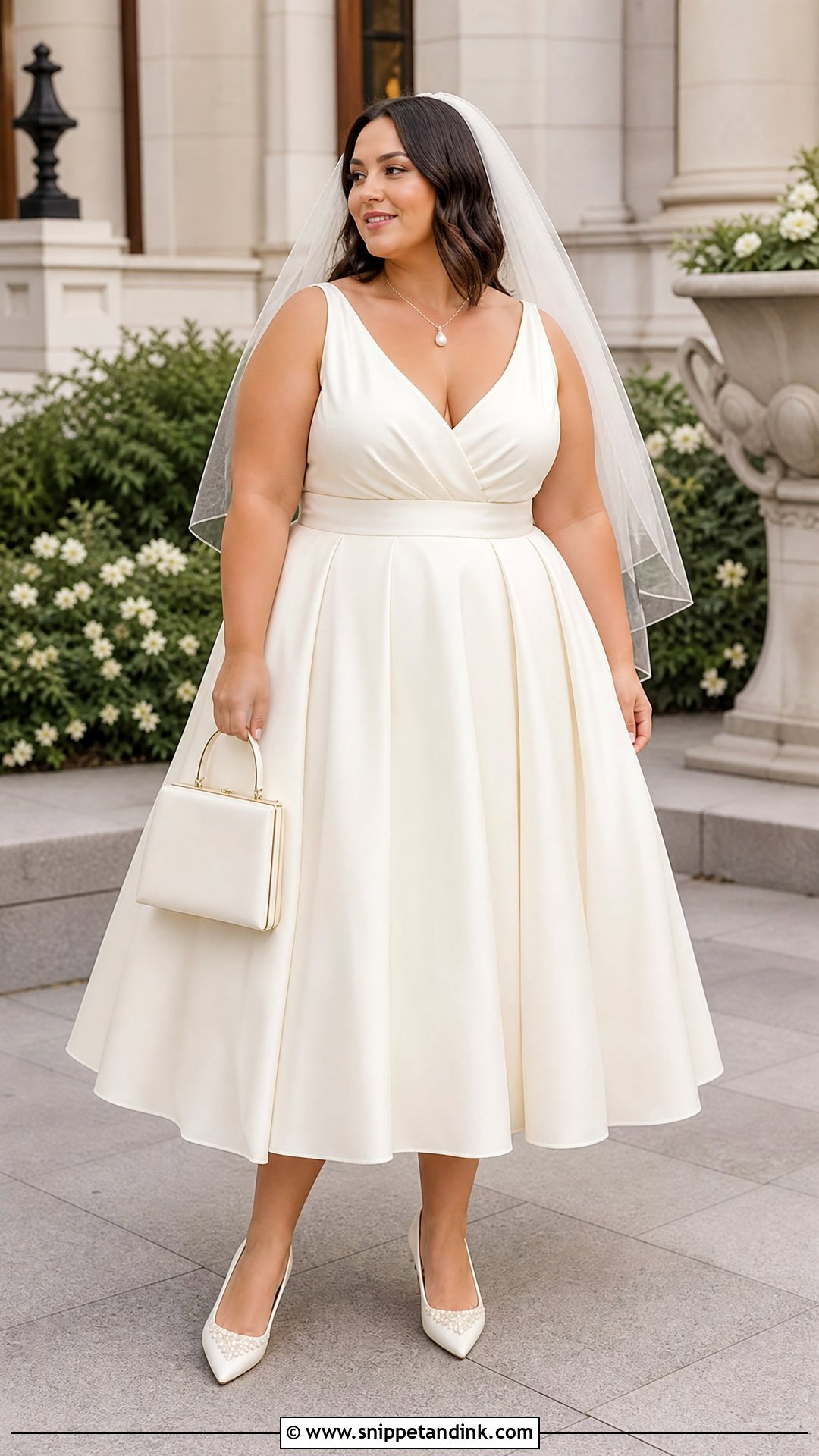 Plus Size Tea Length V Neck Wedding Dress - Snippet and Ink - 20 Plus Size Tea Length Wedding Dress Ideas