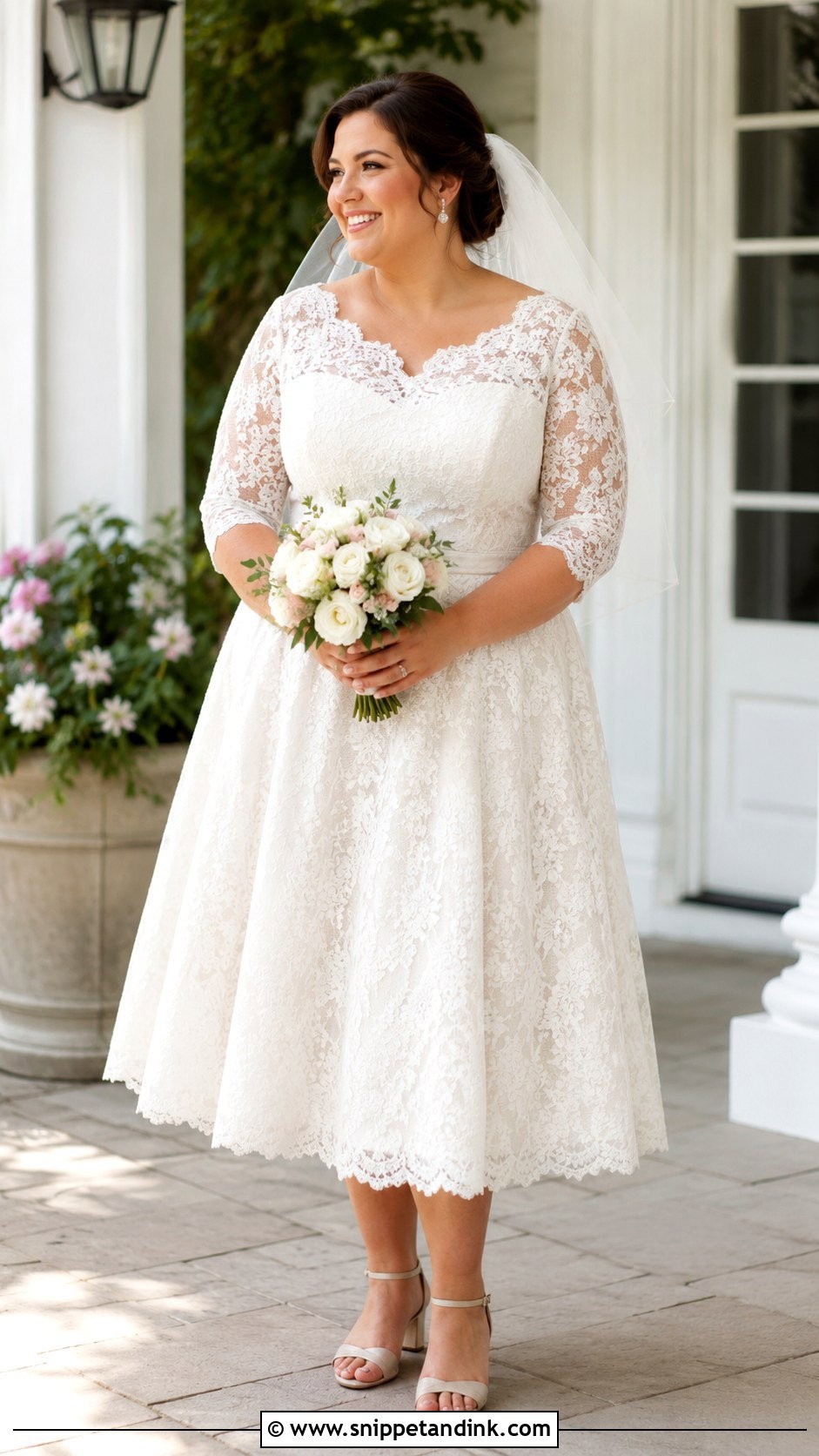 Plus Size Tea Length Wedding Dress With Sleeves - Snippet and Ink - 25 Plus Size Wedding Dresses with Sleeves