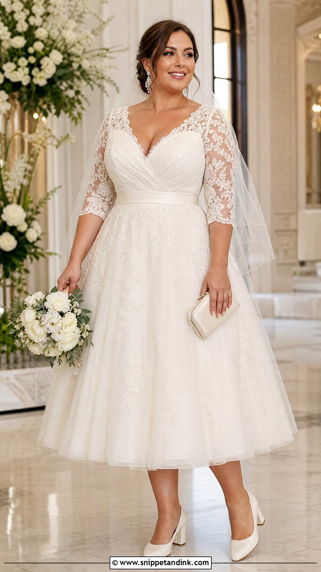 Plus Size Tea Length Wedding Dress with Sleeves - Snippet and Ink - 20 Tea Length Wedding Dress with Sleeves