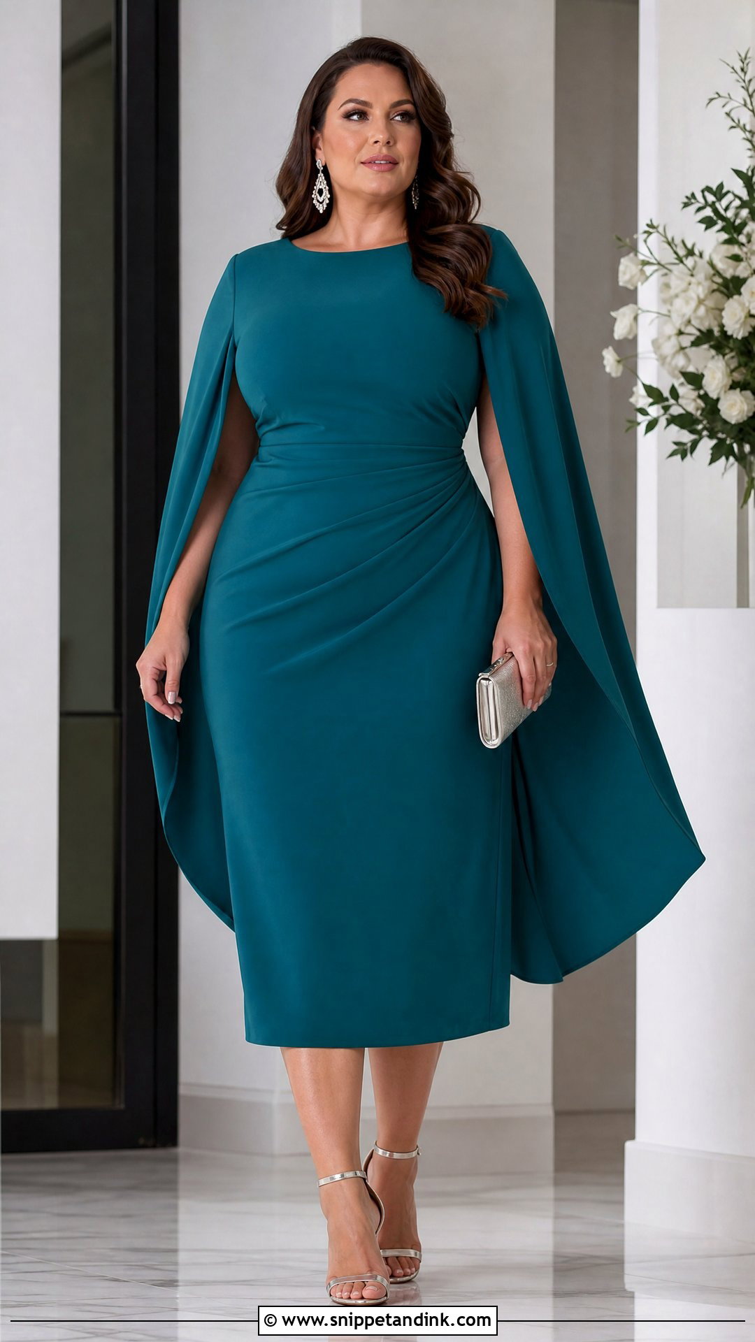 Plus Size Teal Cape Sleeve Dress - Snippet and Ink - 20 Plus Size Party Dresses for Wedding