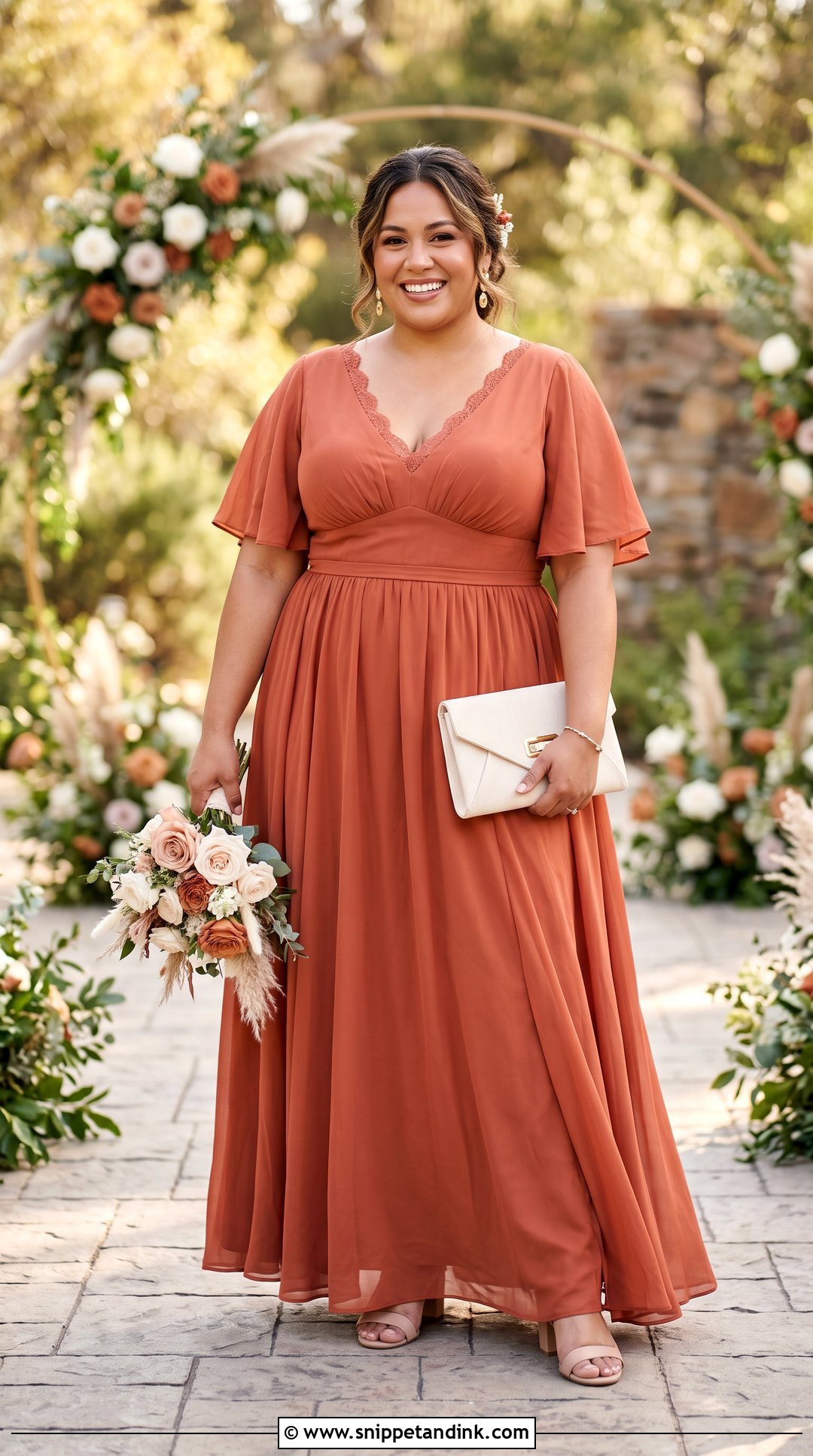 Plus Size Terracotta Empire Waist Wedding Dress - Snippet and Ink - 20 Terracotta Wedding Dress Ideas