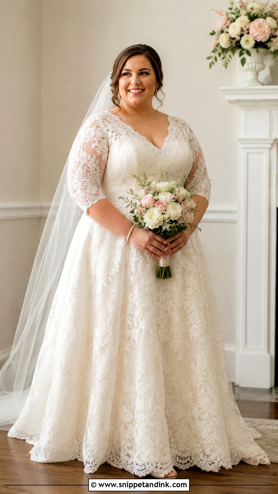 Plus Size Three Quarter Sleeve Wedding Dress - Snippet and Ink - 25 Plus Size Wedding Dresses with Sleeves