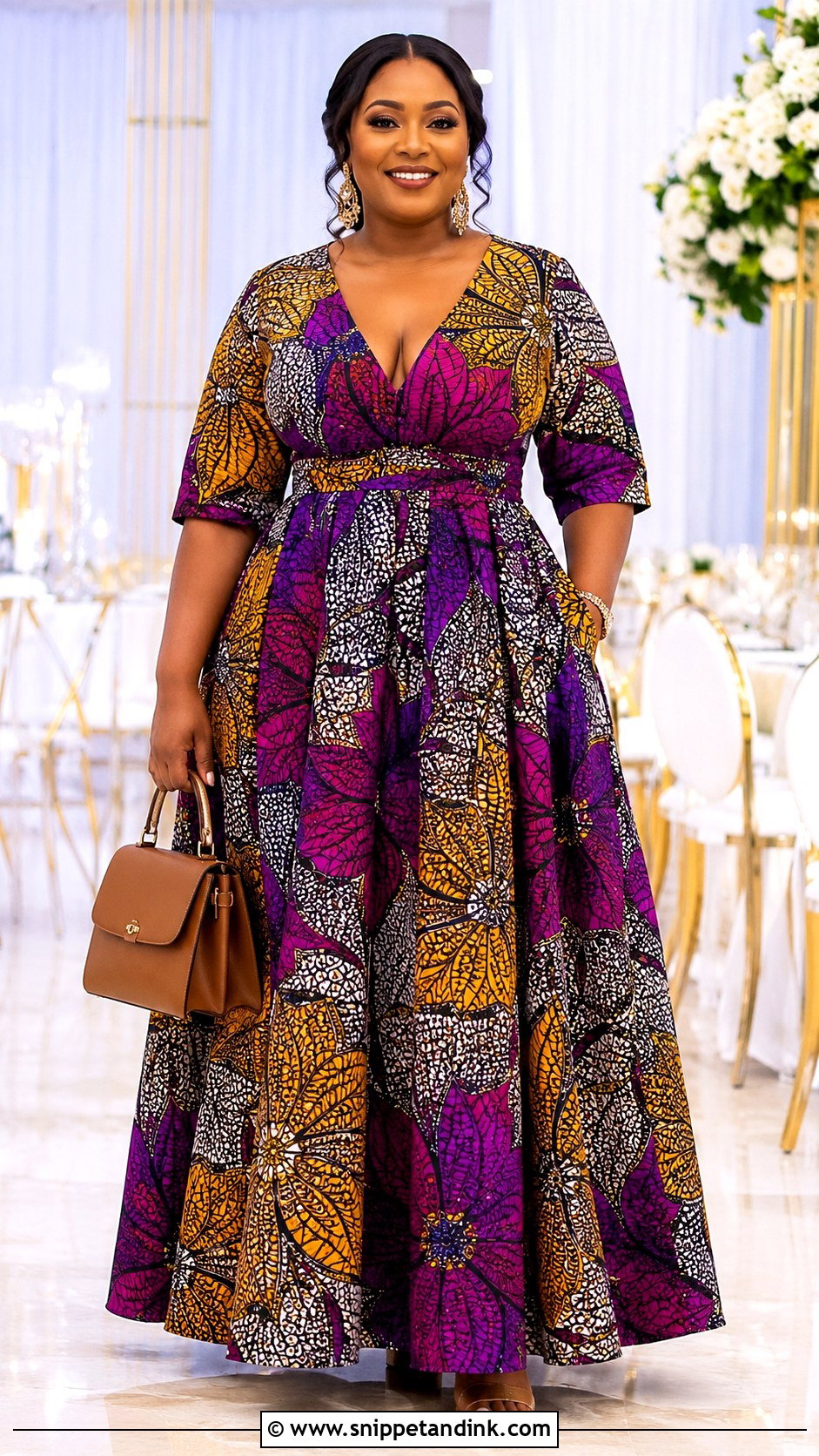 Plus Size V Neck Ankara Flared Maxi Gown - Snippet and Ink - 20 Ankara Fled Gown Ideas