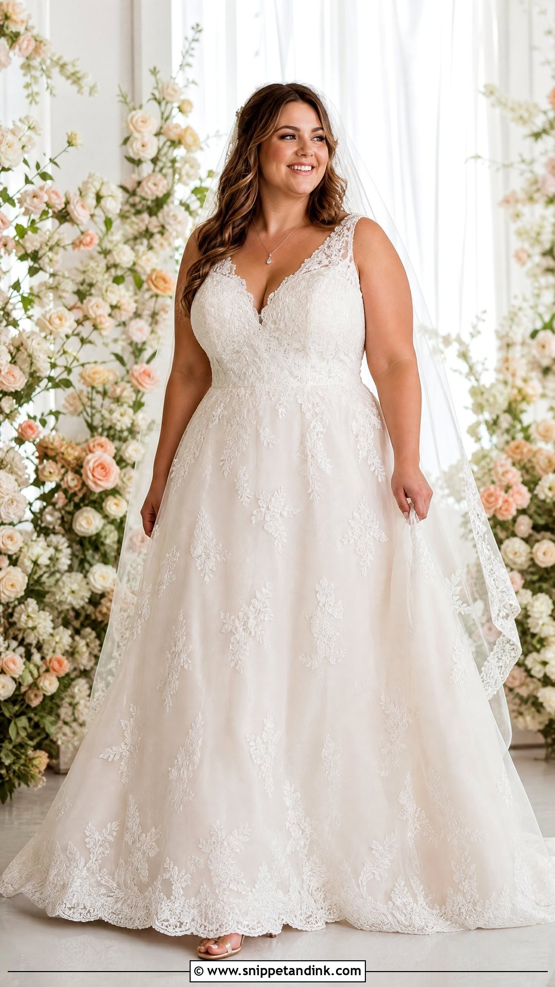 Plus Size V Neck Bridal Dress - Snippet and Ink - 25 Plus Size Bridal Dresses