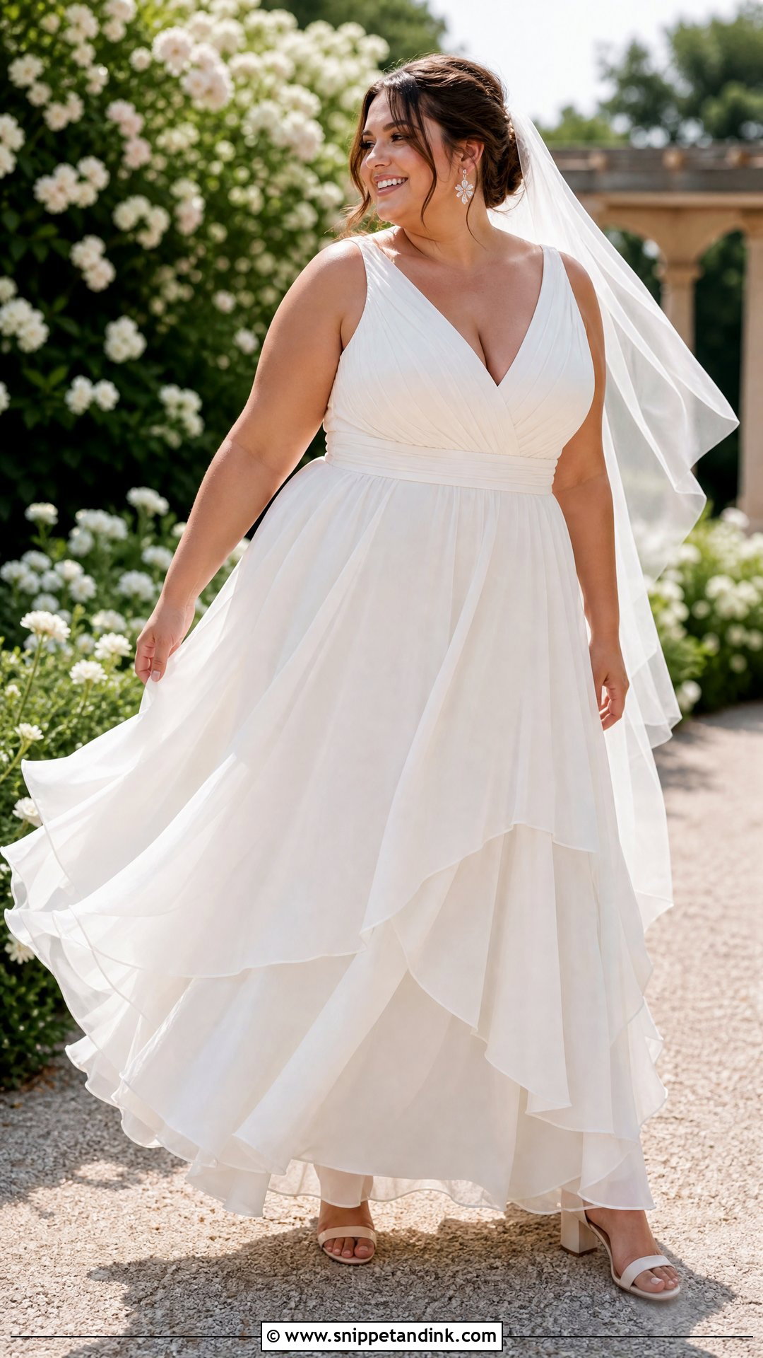 Plus Size V Neck Chiffon Wedding Dress - Snippet and Ink - 20 Wedding Dresses for Curvy Brides Plus Size