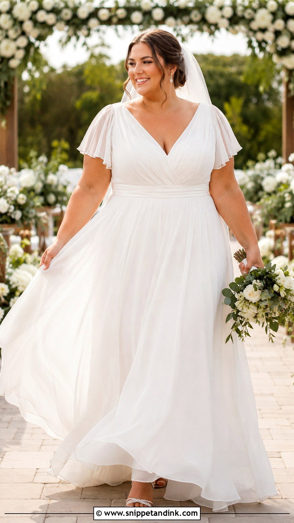 Plus Size V Neck Chiffon Wedding Dress - Snippet and Ink - 20 Big Size Wedding Dress Ideas