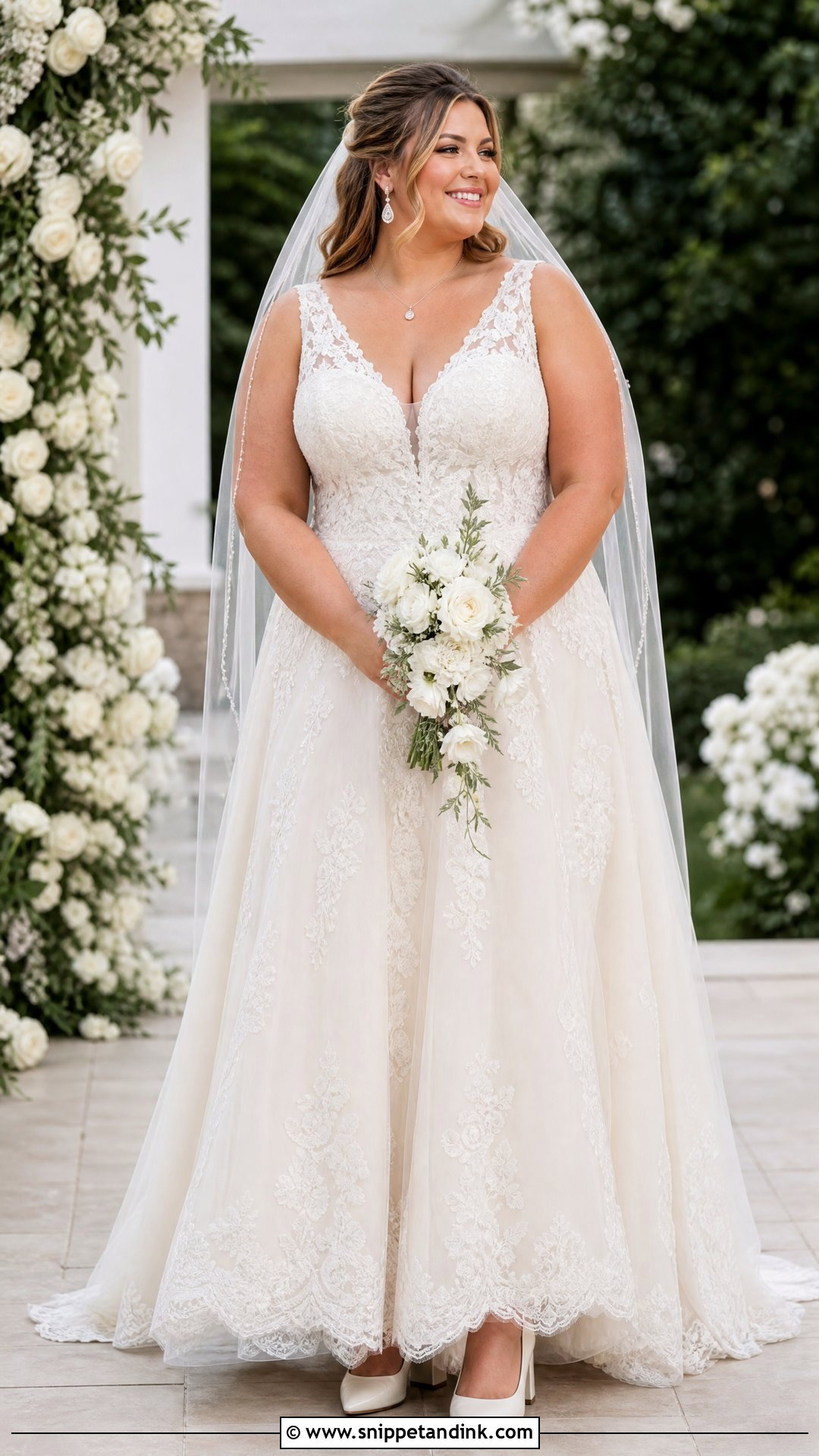 Plus Size V Neck Lace Wedding Dress - Snippet and Ink - 20 Plus Size Lace Wedding Dress Ideas