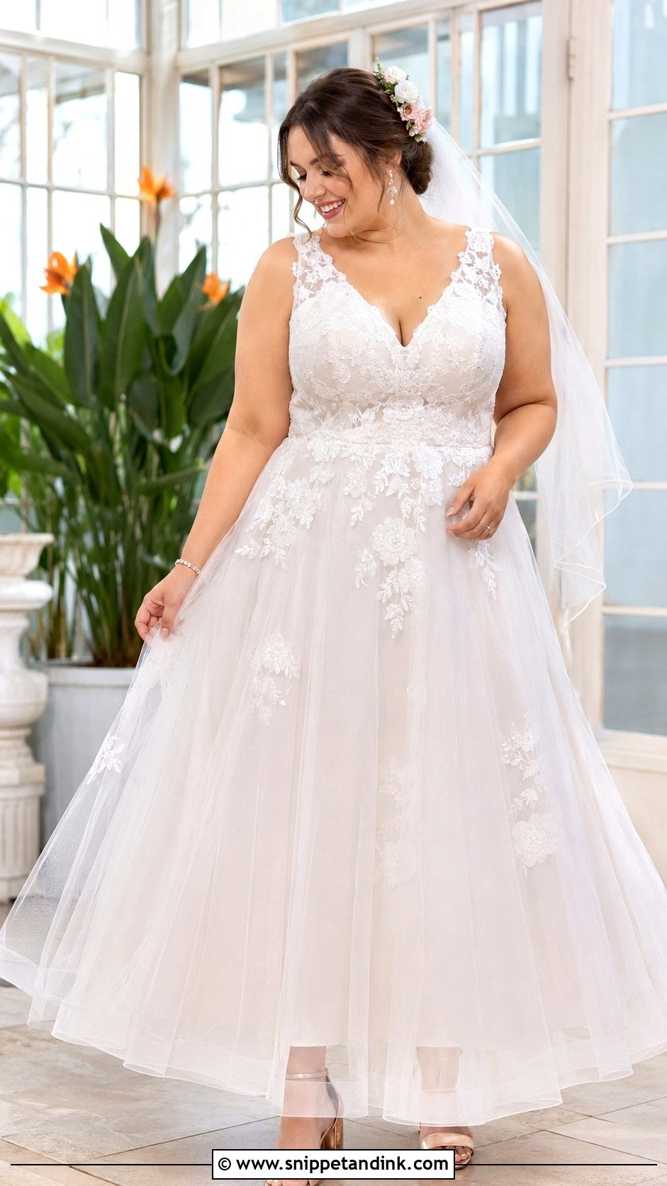 Plus Size V Neck Tulle Wedding Dress - Snippet and Ink - 20 Large Wedding Dress Ideas