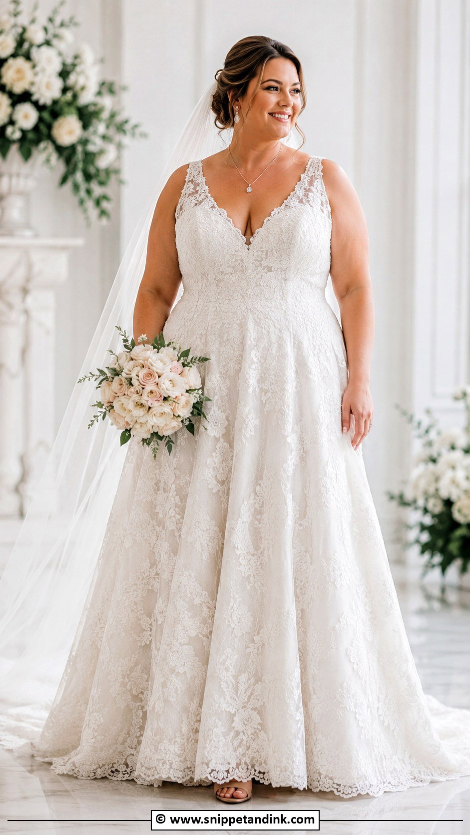 Plus Size V Neck Wedding Dress - Snippet and Ink - 35 Plus Size Wedding Dresses