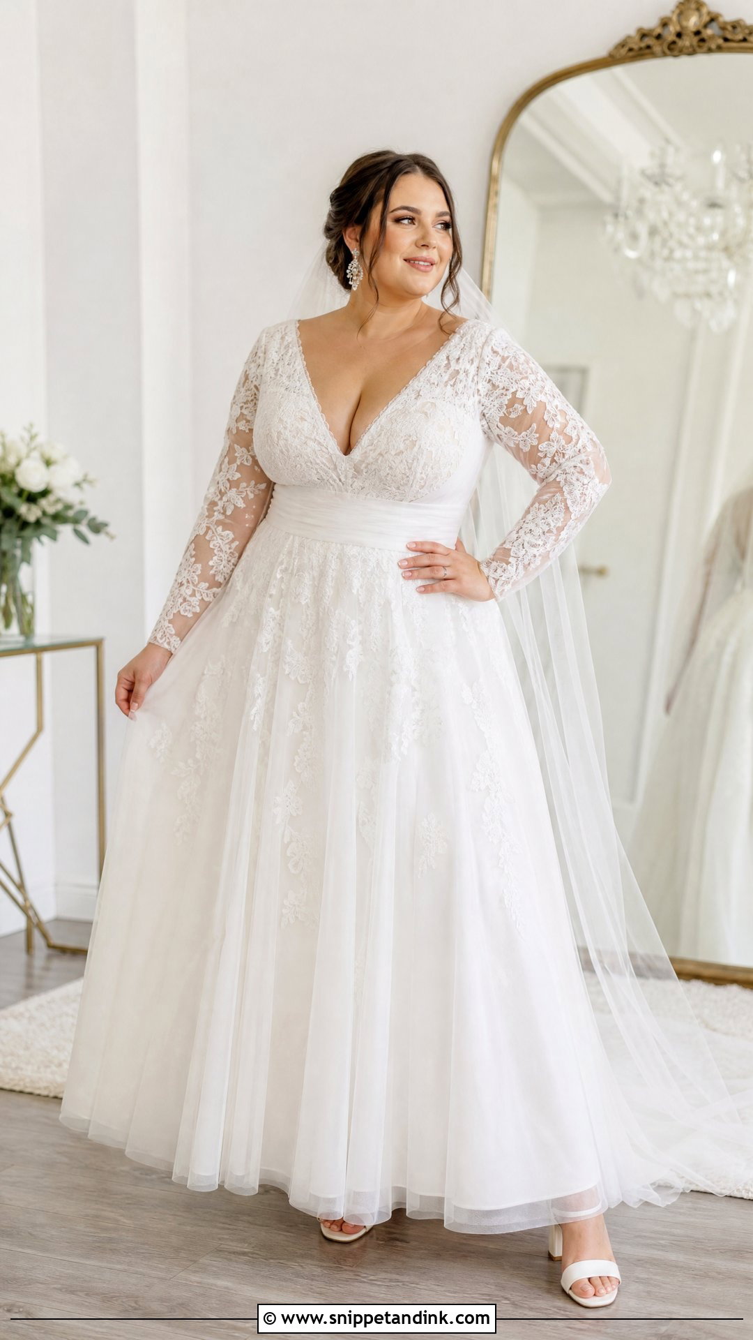 Plus Size V Neck Wedding Dress With Sleeves - Snippet and Ink - 20 V Neck Wedding Dress with Sleeves