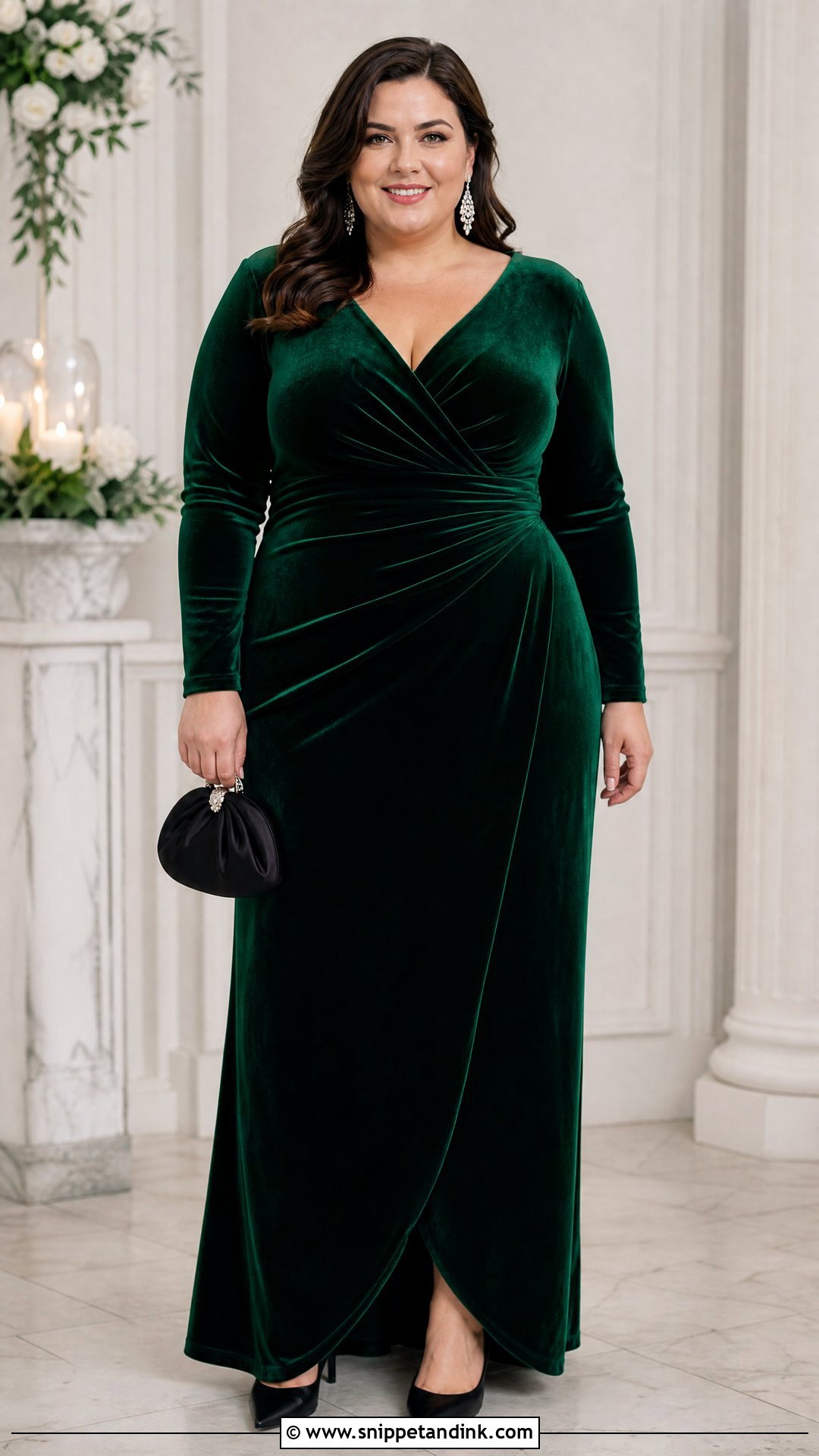 Plus Size Velvet Long Sleeve Gown - Snippet and Ink - 20 Plus Size Gowns Formal Wedding Parties
