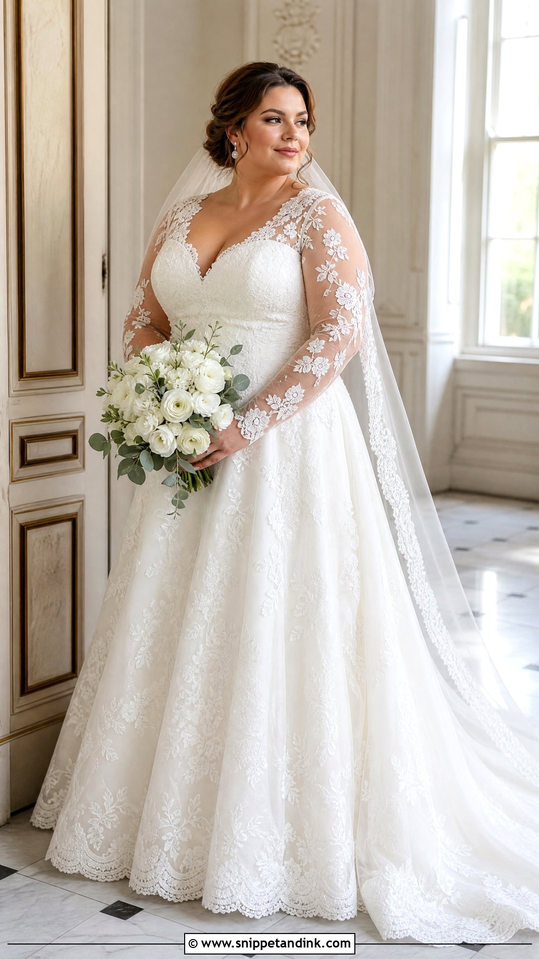 Plus Size Vintage Lace Wedding Dress with Sleeves - Snippet and Ink - 20 Vintage Wedding Dresses with Sleeves