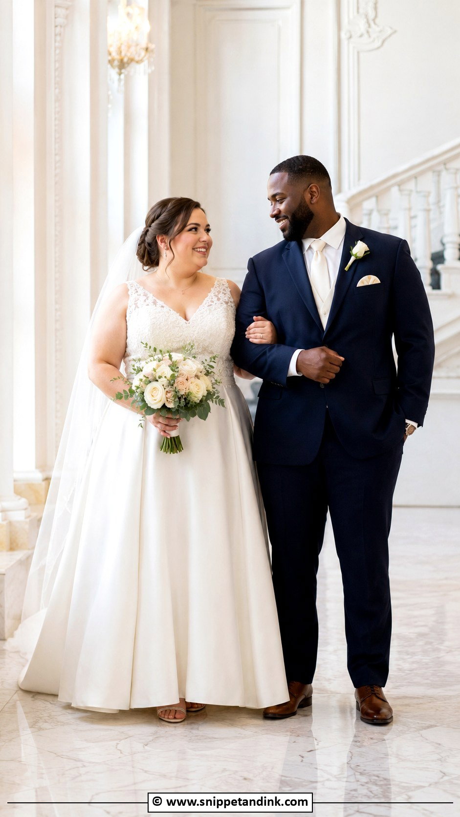 Plus Size Wedding Dress And Tailored Suit - Snippet and Ink - 30 Couple Wedding Dress Ideas