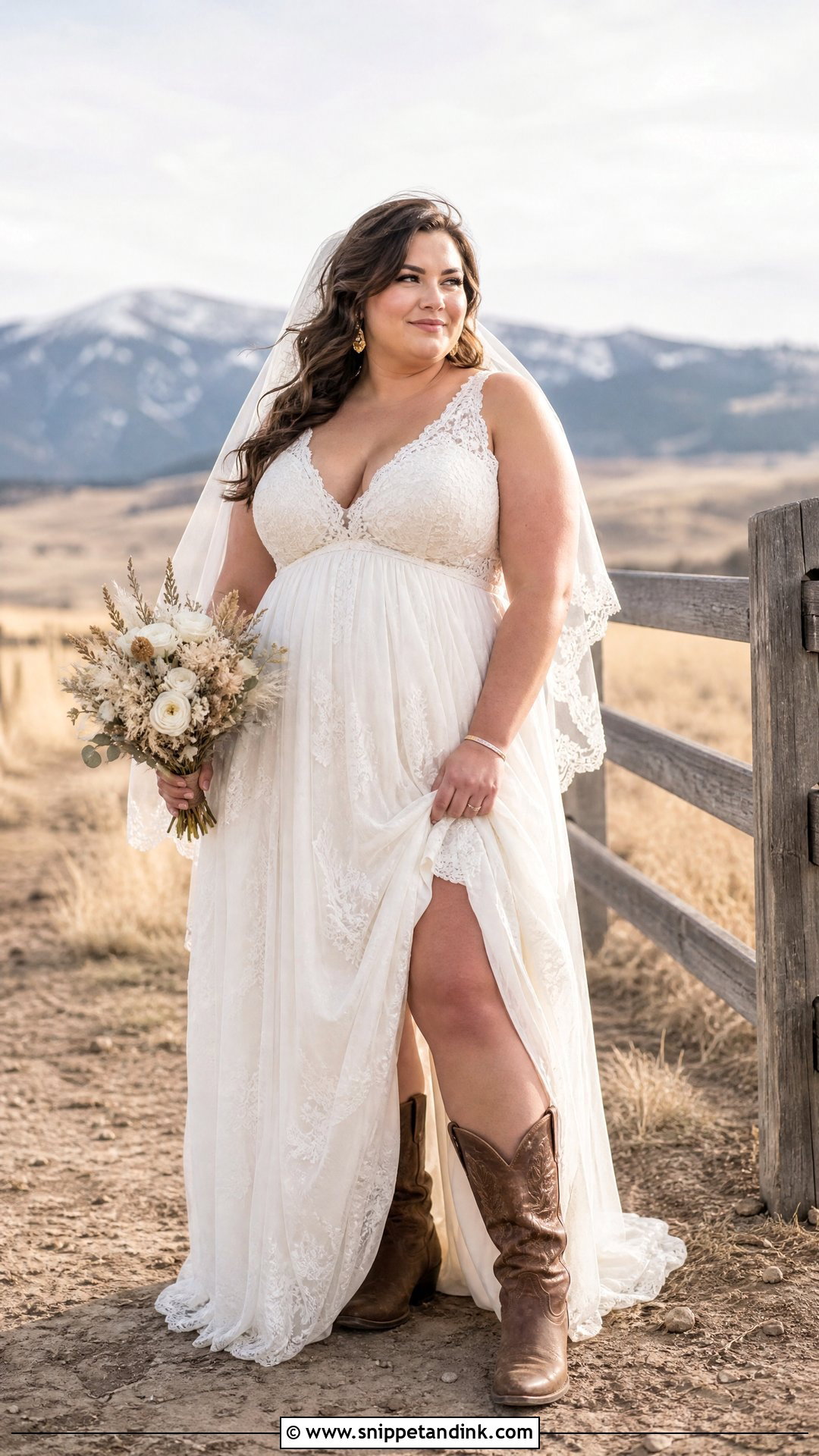 Plus Size Wedding Dress With Brown Cowboy Boots - Snippet and Ink - 20 Wedding Dress Boots Ideas