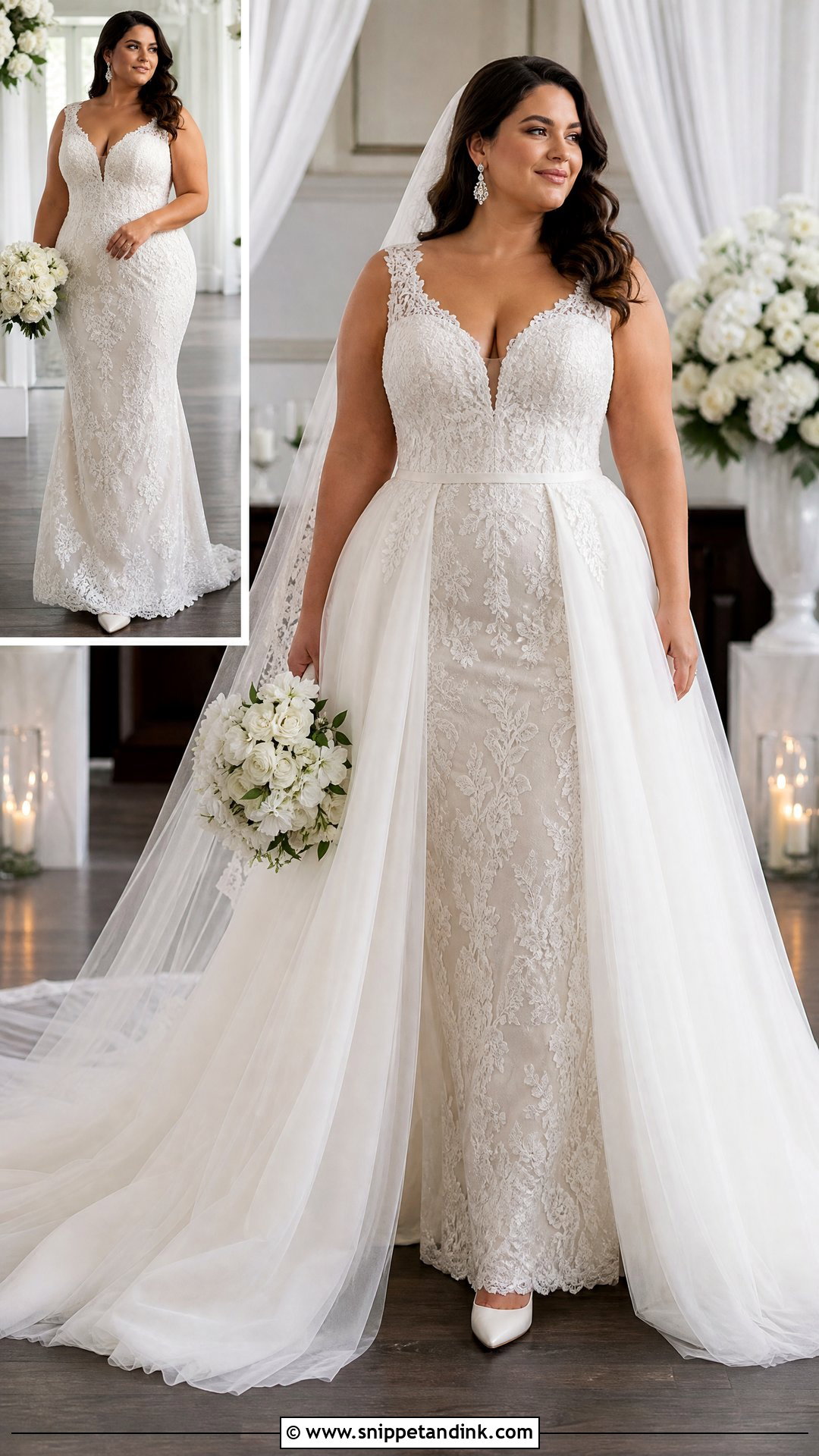 Plus Size Wedding Dress With Detachable Overskirt - Snippet and Ink - 20 Wedding Dress for Plus Size Women Ideas