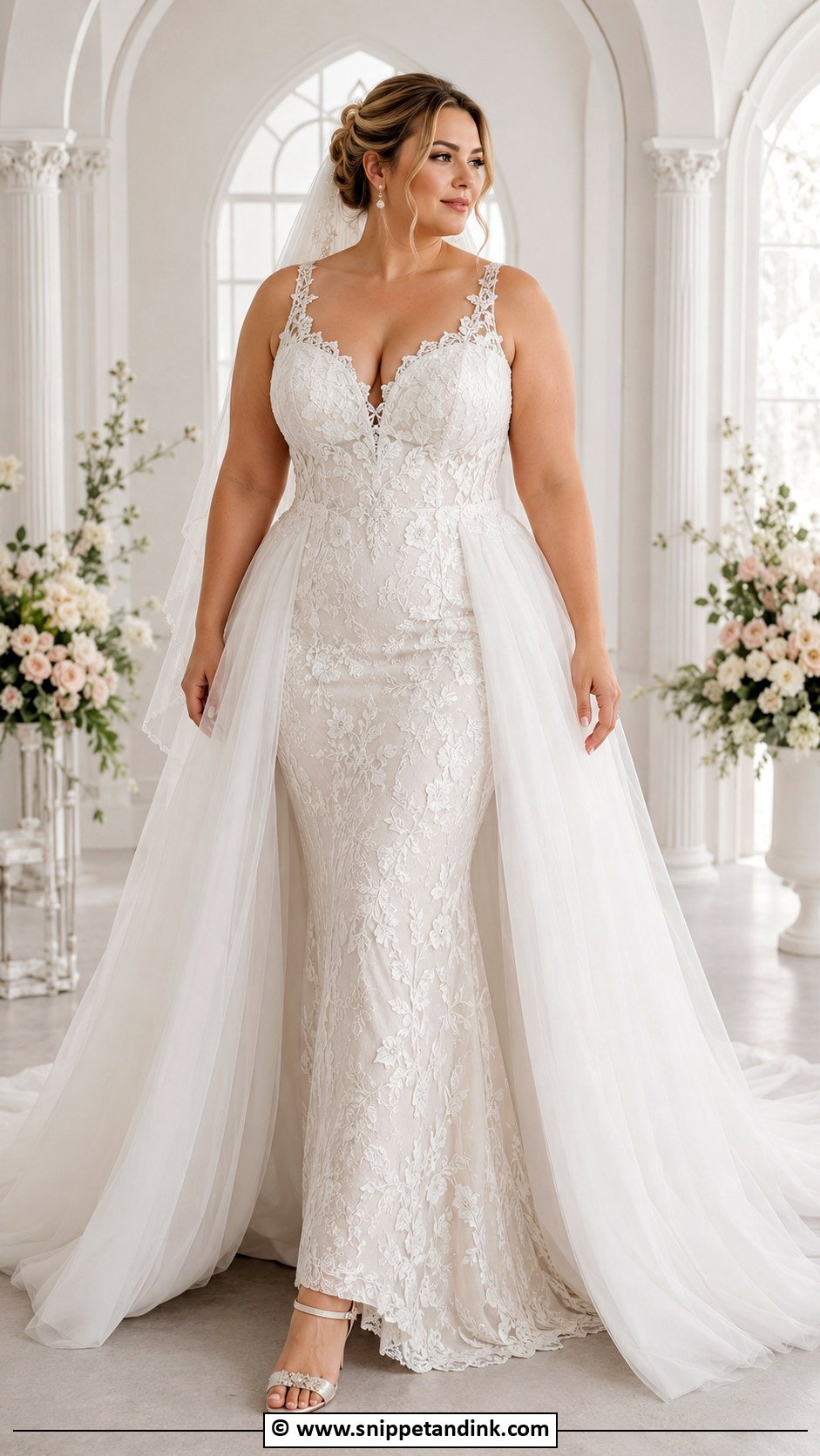 Plus Size Wedding Dress With Detachable Overskirt - Snippet and Ink - 30 2 in 1 Wedding Dress Ideas