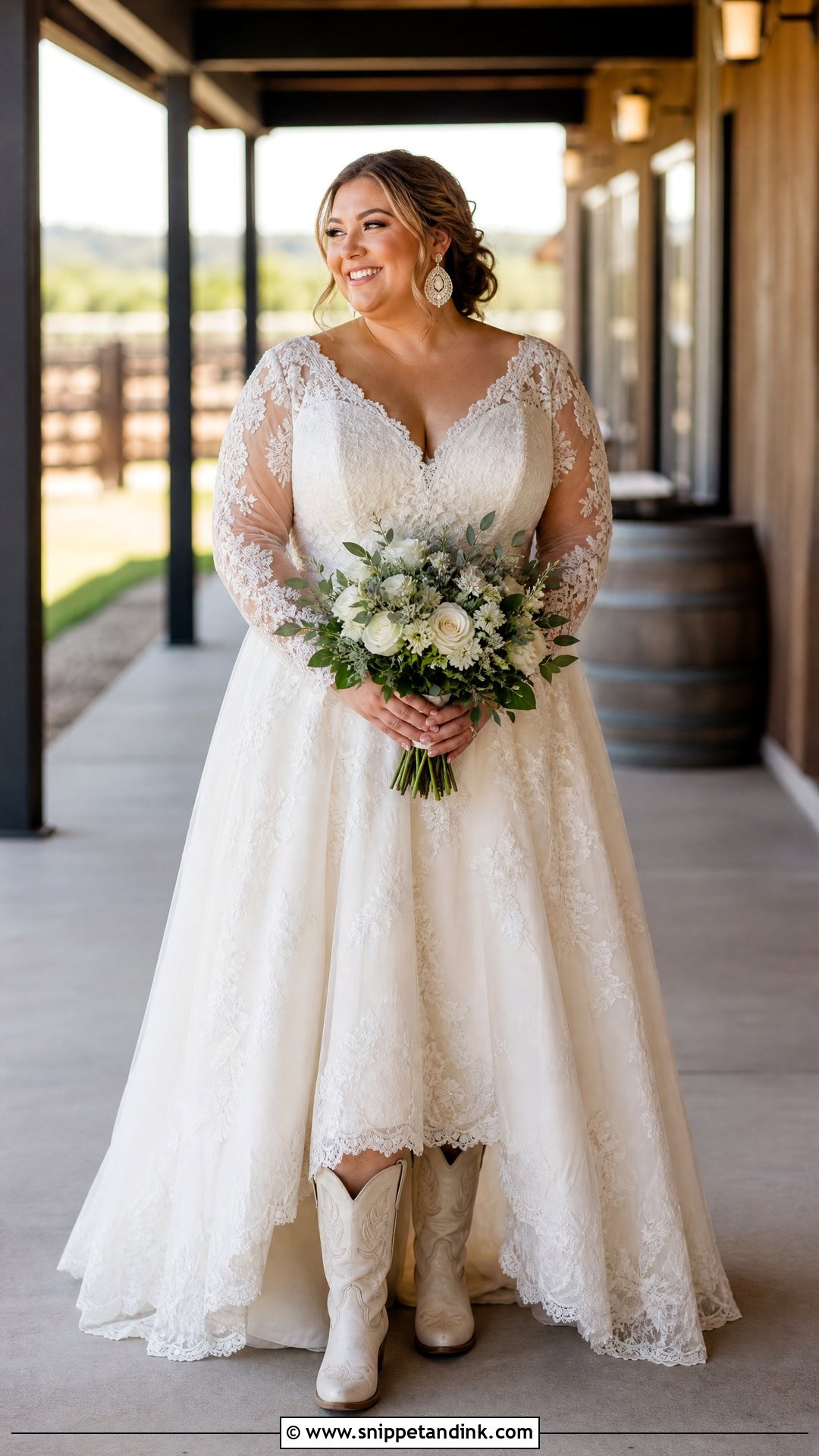 Plus Size Wedding Dress With Low Heel Cowboy Boots - Snippet and Ink - 20 Wedding Dress and Cowboy Boots Ideas